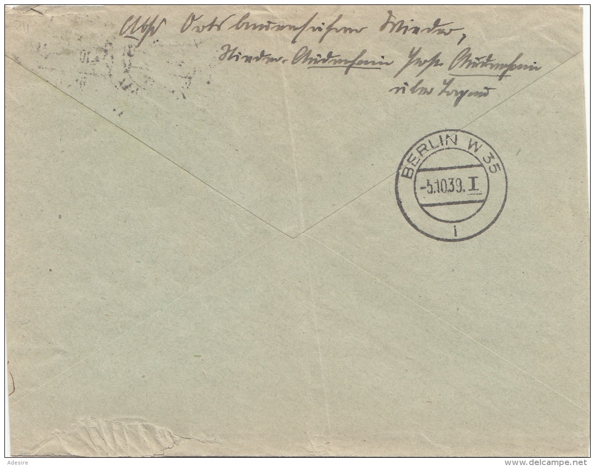 DEUTSCHES REICH 1939 - 4 Fach Frankierung Auf R-Brief Audenhain (Kr.Torgau) Gel.n. Berlin, Brief Li+re Aufgeschnitten - Briefe U. Dokumente
