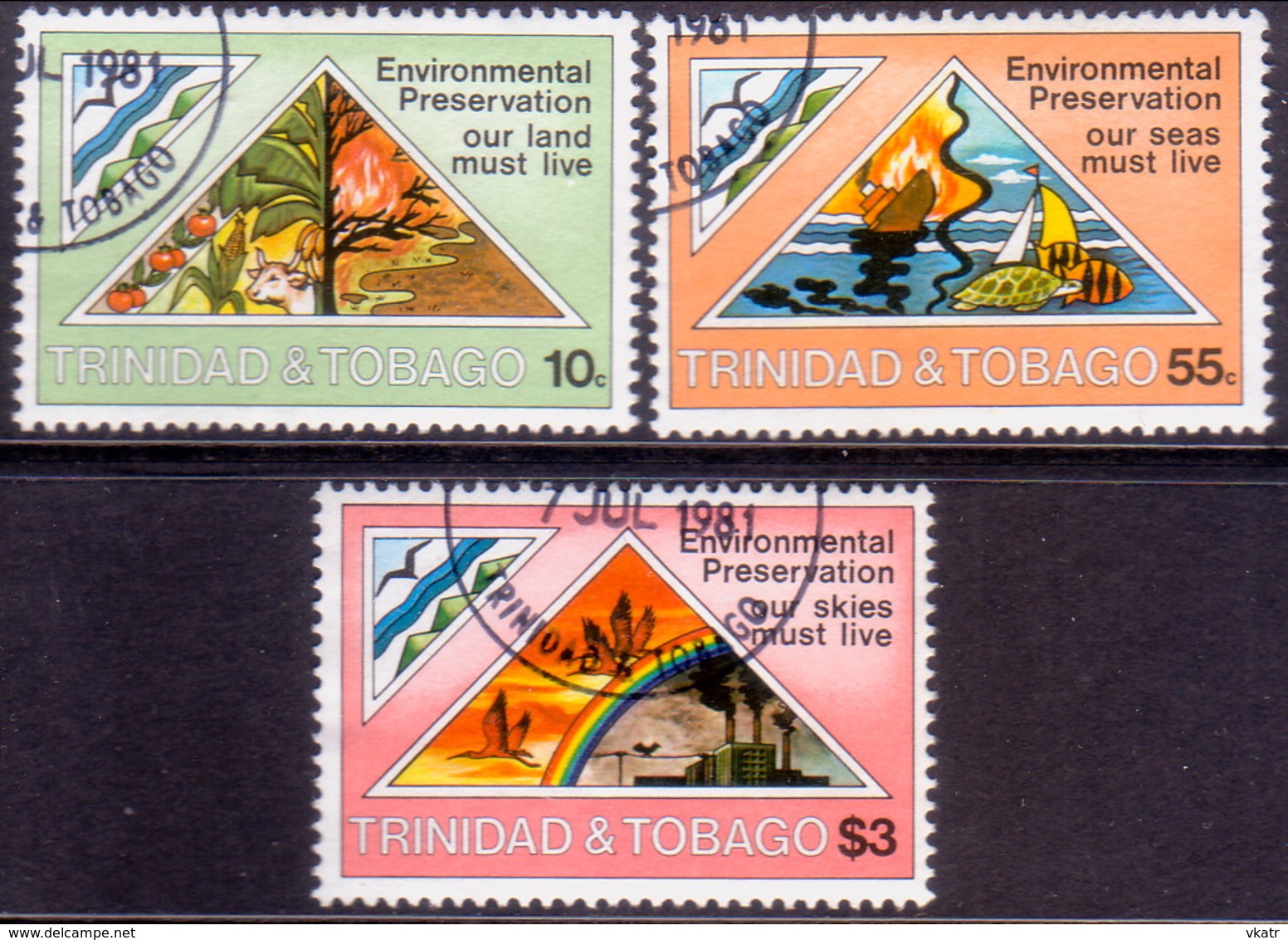 TRINIDAD & TOBAGO 1981 SG #585-87 Compl.set Used Environmental Preservation - Trinidad & Tobago (1962-...)