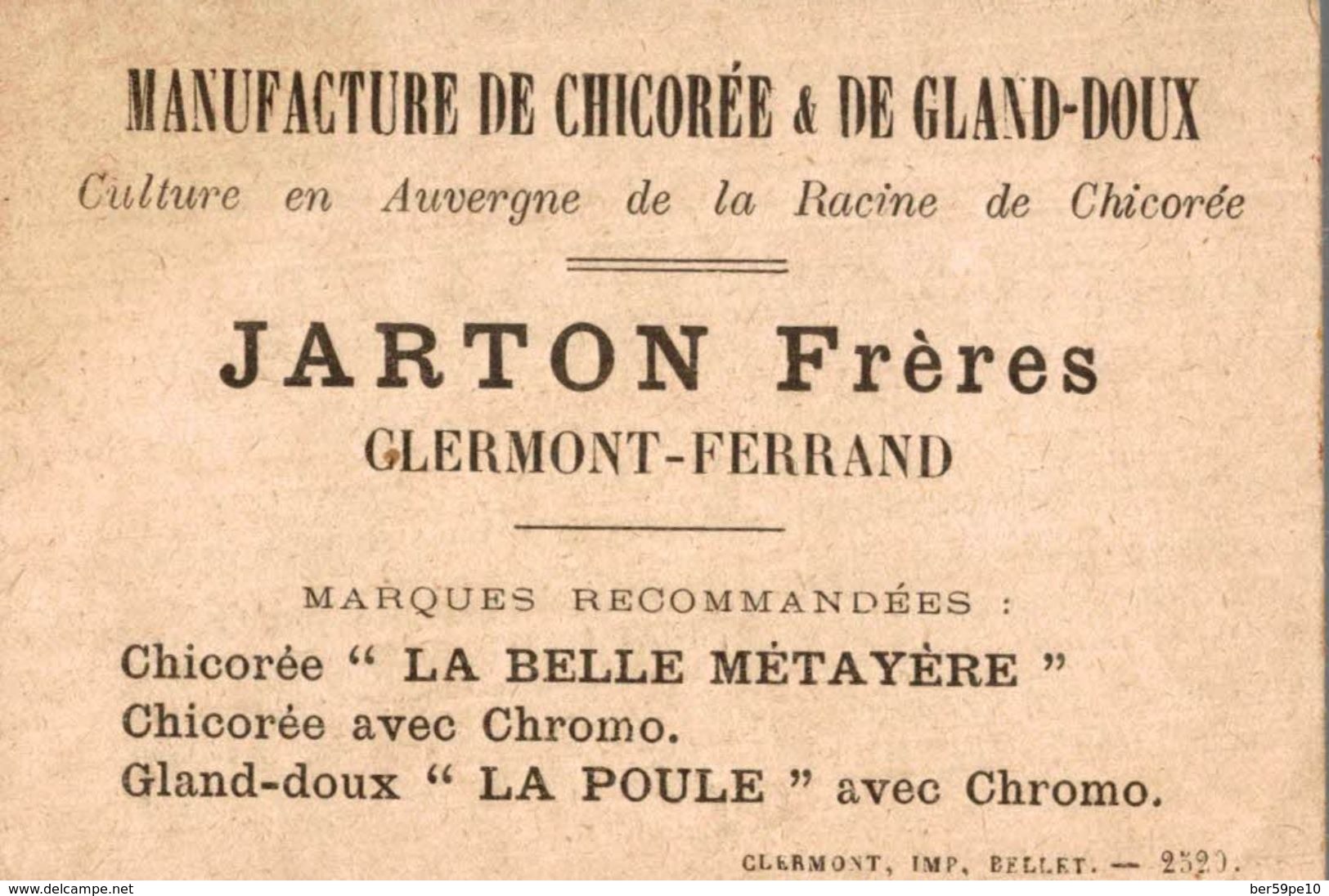 CHROMO MANUFACTURE DE CHICOREE & DE GLAND-DOUX JARTON FRERES CLERMONT-FERRAND - Autres & Non Classés