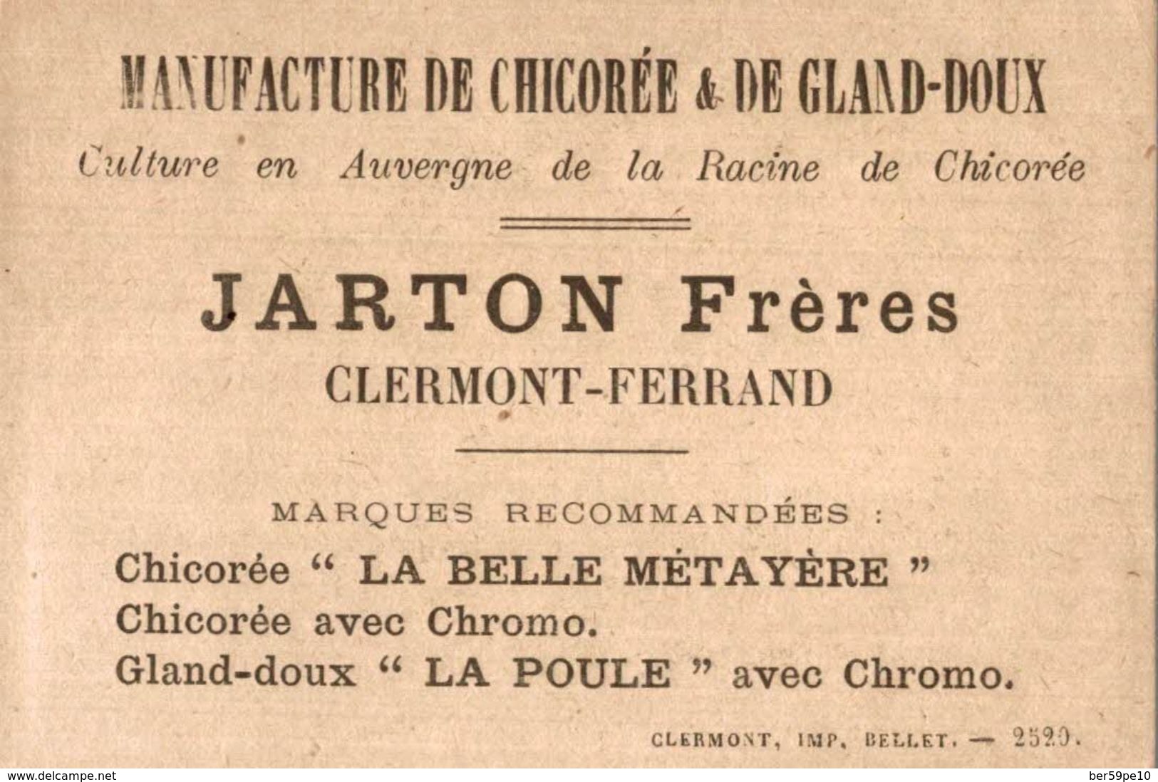 CHROMO MANUFACTURE DE CHICOREE & DE GLAND-DOUX JARTON FRERES CLERMONT-FERRAND - Autres & Non Classés