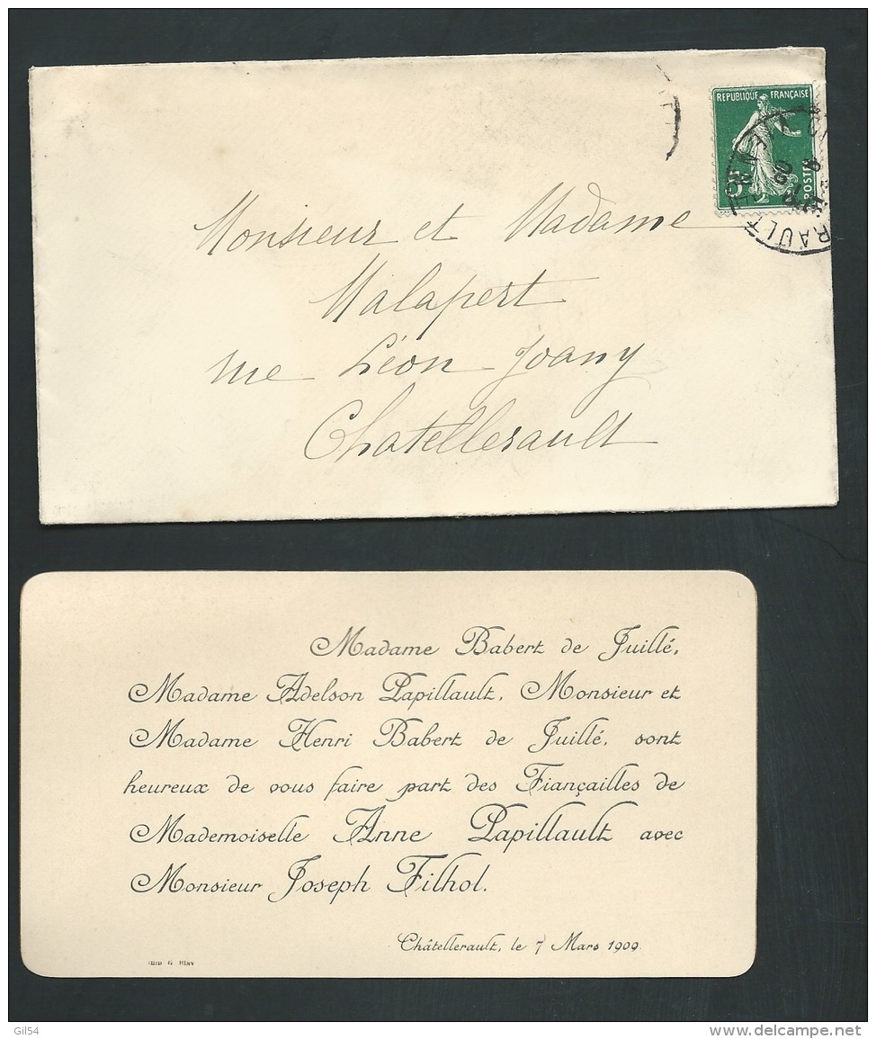 Chatellerault 7 / 03 / 1909 , F.P. Fiançailles De Anne Papillault Et Mr Joseph Filhol   -    Ab10201 - Compromiso