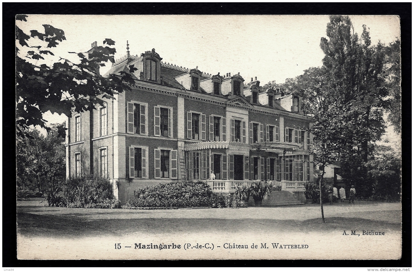 CPA ANCIENNE FRANCE- MAZINGARBE (59)- LE CHATEAU DE M. WATTEBLED EN ÉTÉ- TRES GROS PLAN AVEC ANIMATION - Autres & Non Classés