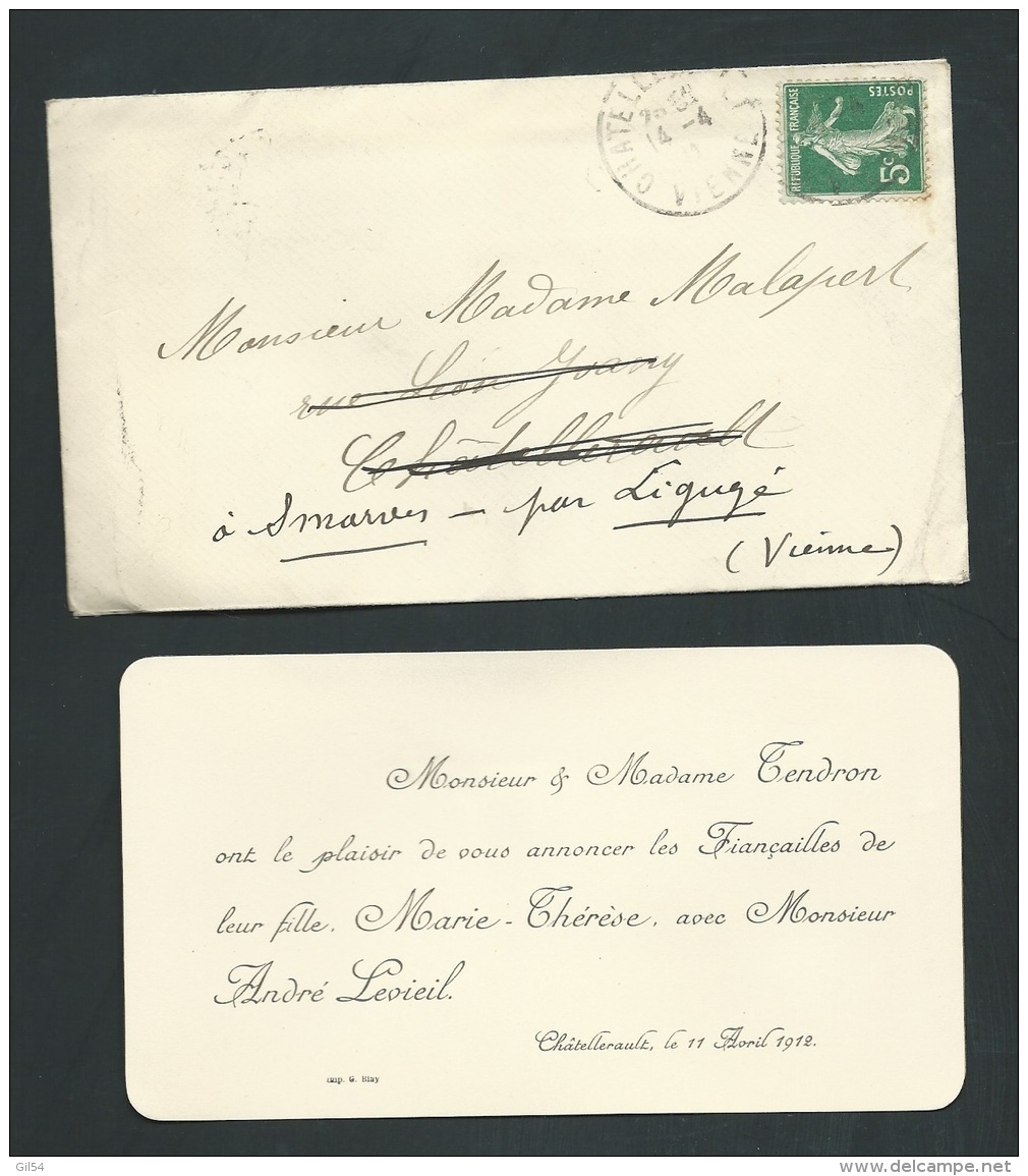 Chatellerault     11 / 04 / 1912 , F.P.  Fiançailles De Marie Thérèse Tendron Avec Mr André Levieil    -    Ab10205 - Engagement