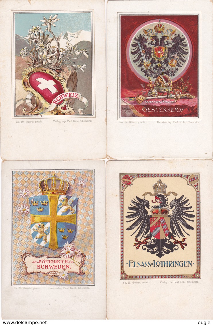 2237/ 10 Oude Kaarten, Wapen, Vlag, Bolivia, Natal, Haiti, Schweiz, Chile, Spanien, Etc - 5 - 99 Cartes