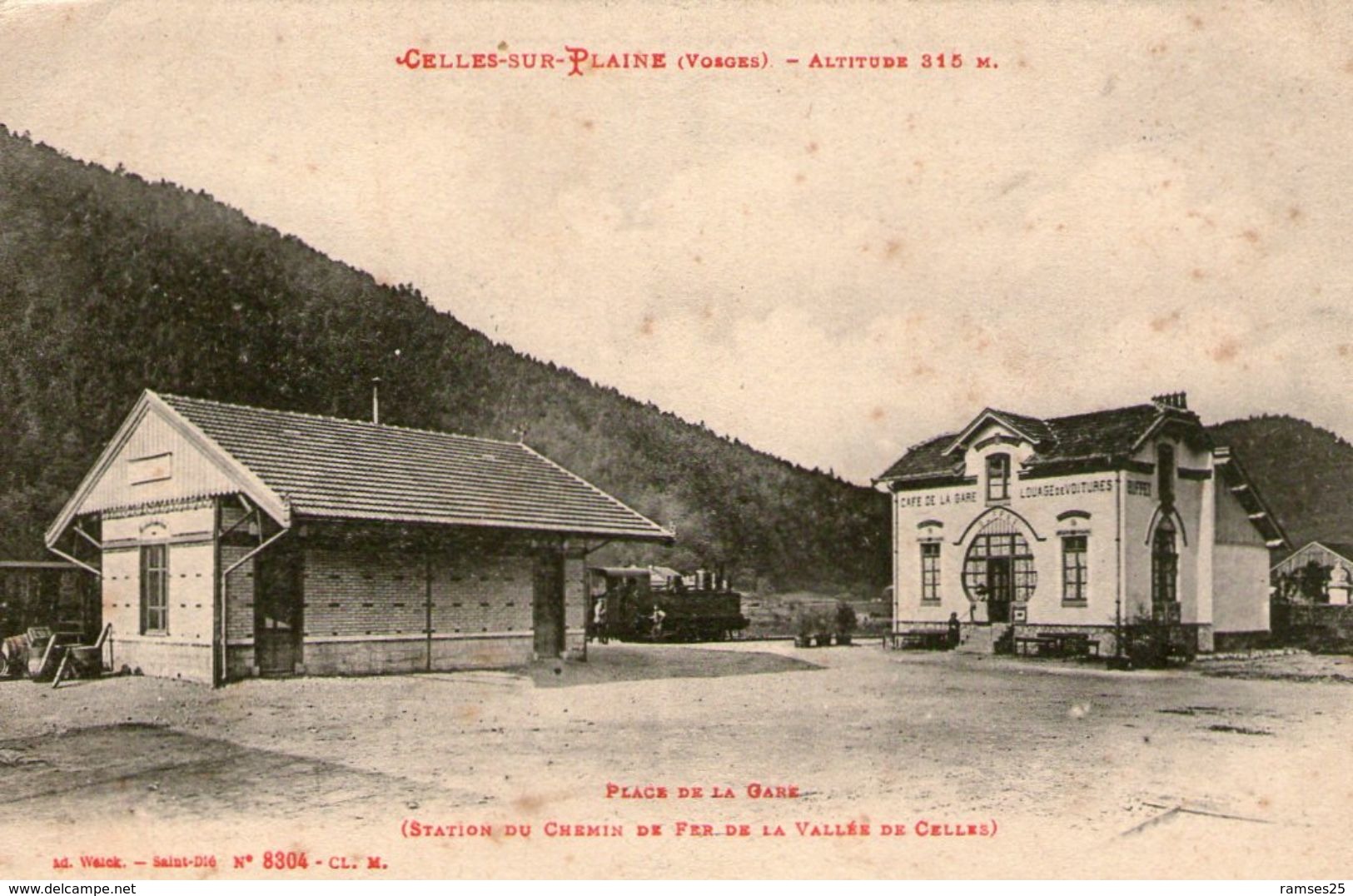 (63) CPA  Celles Sur Plaine Place De La Gare Station Du Chemin De Fer  (Bon Etat) - Autres & Non Classés