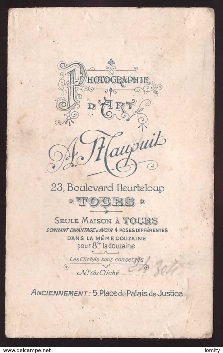 Photo Originale XIX Homme Avec Chapeau Canotier Photographie Maupuit à Tours Cliché N°24.304 - Anciennes (Av. 1900)