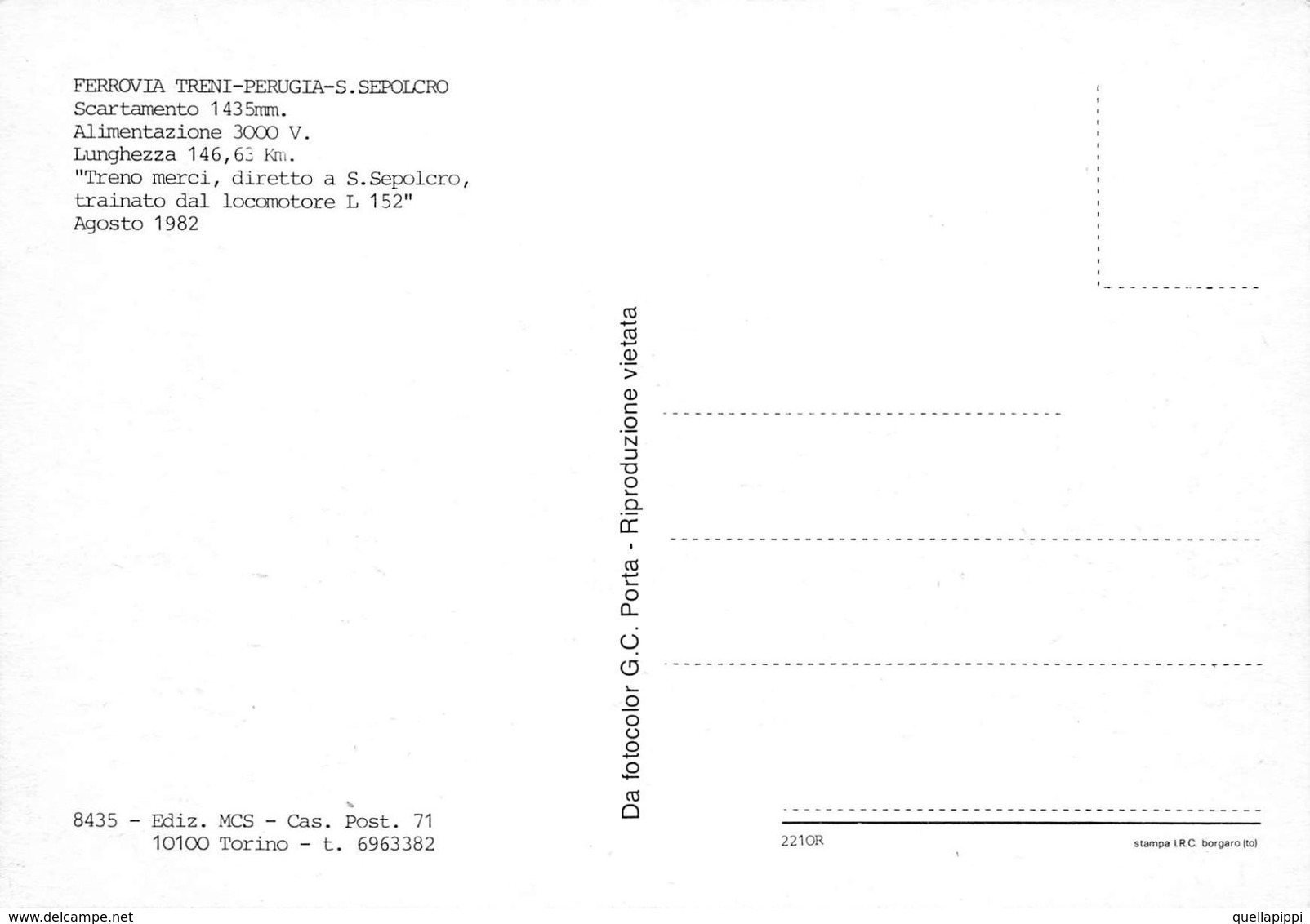 D7496 "TRENO MERCI DIRETTO A S.SEPOLCRO-TRAINATO LOCOMOTORE L 152-AGOSTO 1982-SCARTAMENTO 1435 MM"  CART NON SPED - Treni