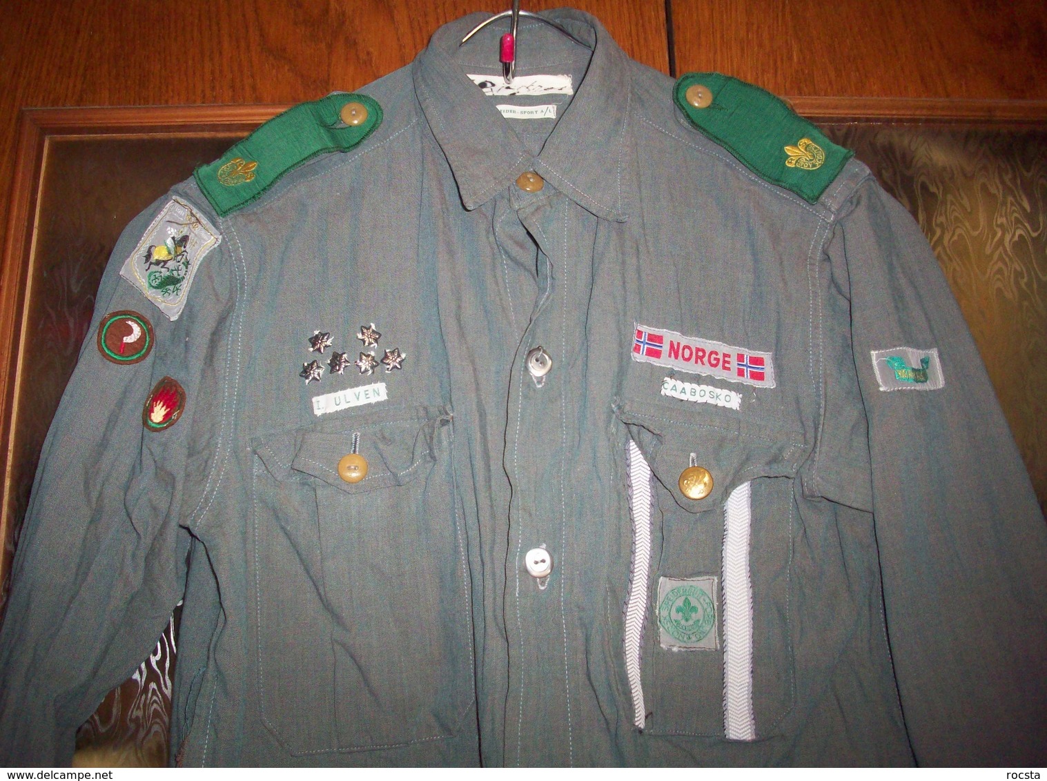 Vintage 1960s Norwegian Scouts Gray Shirt - Many Patches & Ranks - Scouting