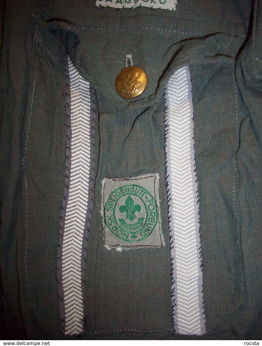 Vintage 1960s Norwegian Scouts Gray Shirt - Many Patches & Ranks - Scouting