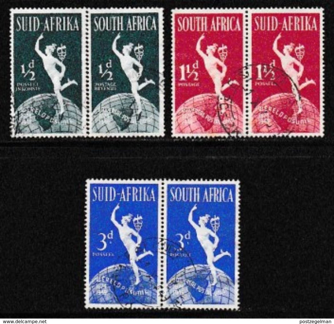 SOUTH AFRICA UNION 1949 Used  Pairs UPU 75 Years 127-129 - Used Stamps