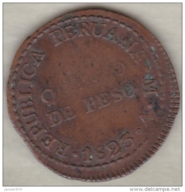 Peru 1/4 Peso Quarto De Peso 1823 Lima V . Copper . KM138 - Peru