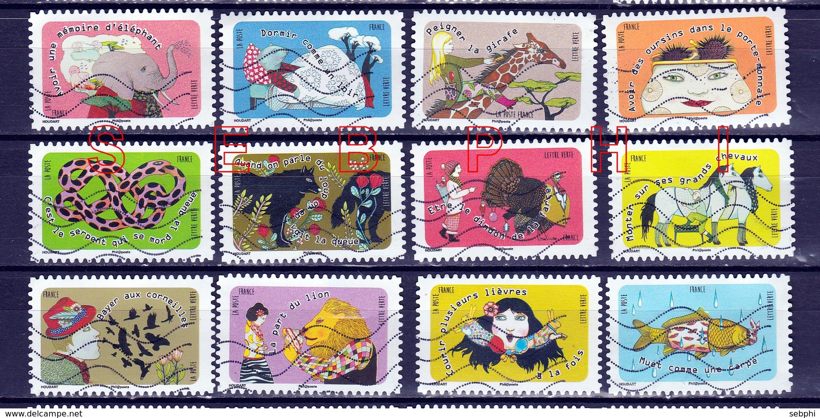 FRANCE 2016  :  VRAC LOT DE 5 SERIES COMPLETES :  PROVERBES / ETRE LE DINDON DE LA FARCE (DECOLLEES) - Used Stamps