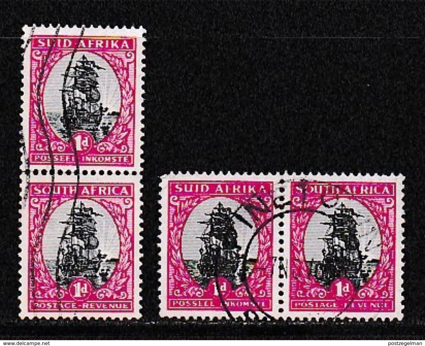 SOUTH AFRICA UNION  1951 Used Pair Stamp(s) Redrawn 1d Grey-carmin Nr. 134 #12279 - Used Stamps