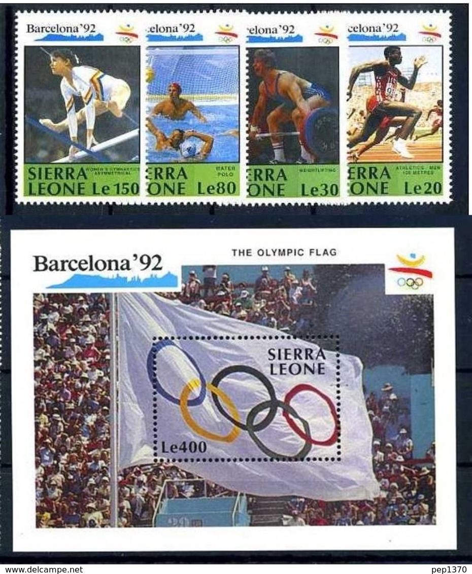 SIERRA LEONE 1990 - JJOO DE BARCELONA 92 - YVERT 1282/85 + BF 134 - MICHEL 1509-16 + BLOCK 138 - SCOTT 1274-81 + SS 1283 - Water-Polo