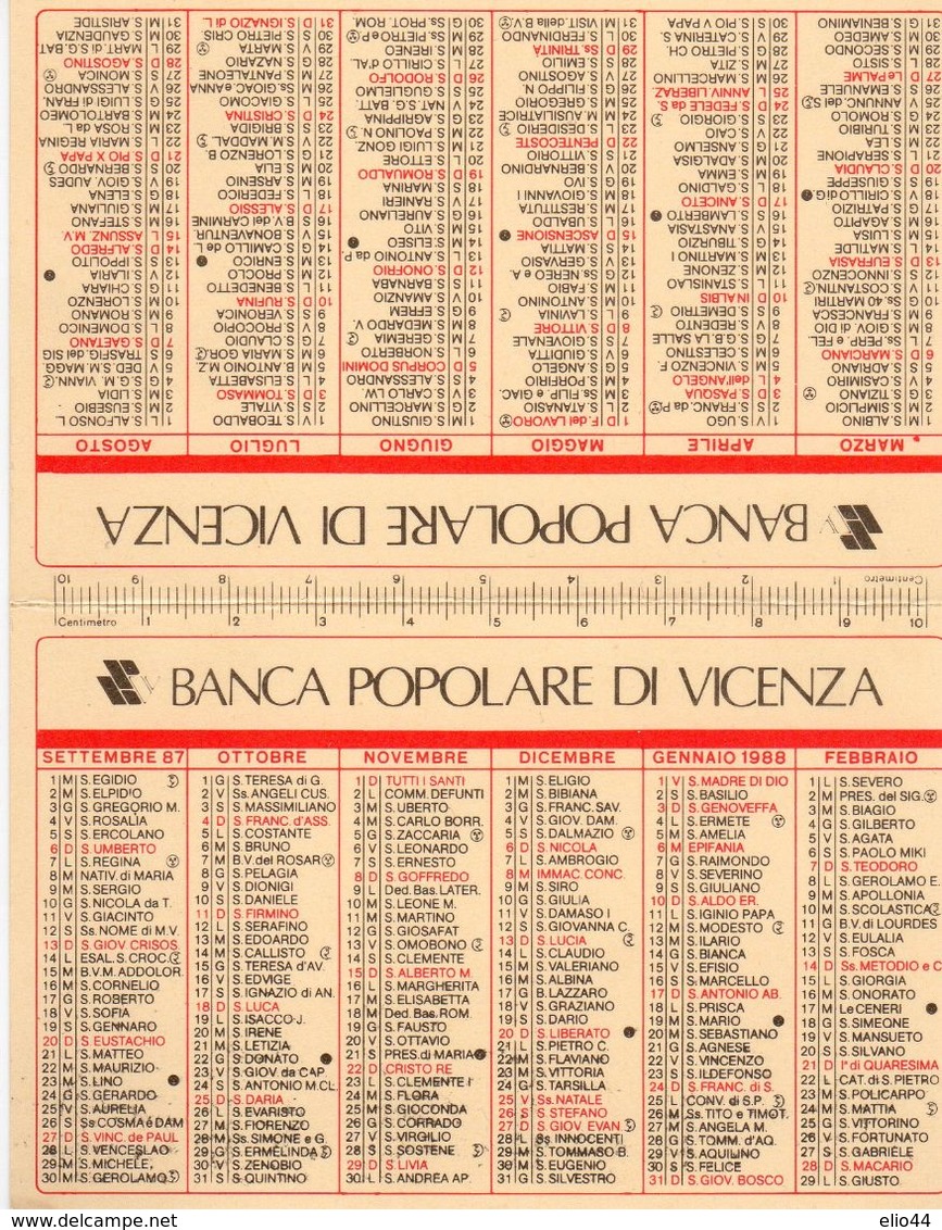 Banca Popolare Di Vicenza - Sul Retro Orario Scolastico - - Formato Piccolo : 1981-90