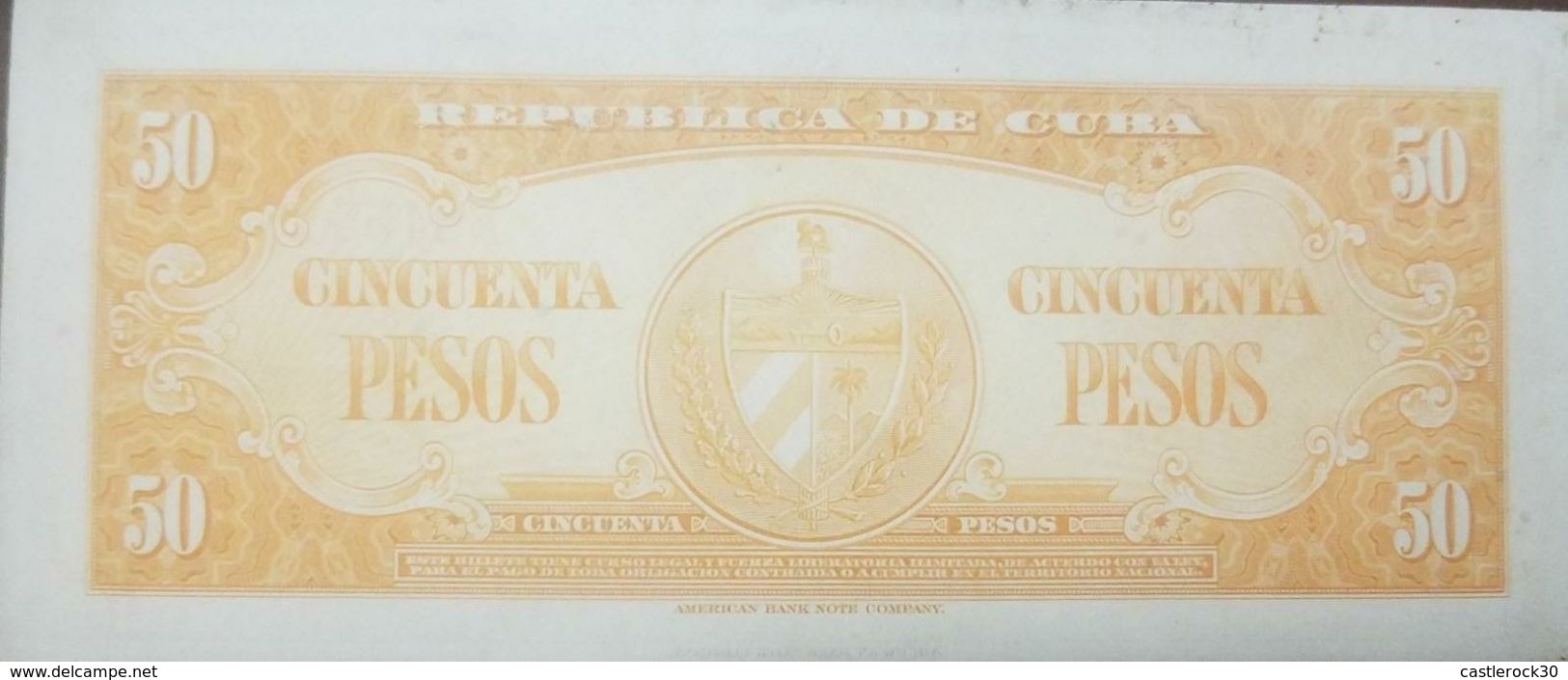 L) 1958 CUBA, BANKNOTES, CALIXTO GRACIA INIGUEZ, PEOPLE, 50 PESOS, TWO COLORS, ORANGE, BROWN, LIGHTLY TONED, UNC, XF - Cuba