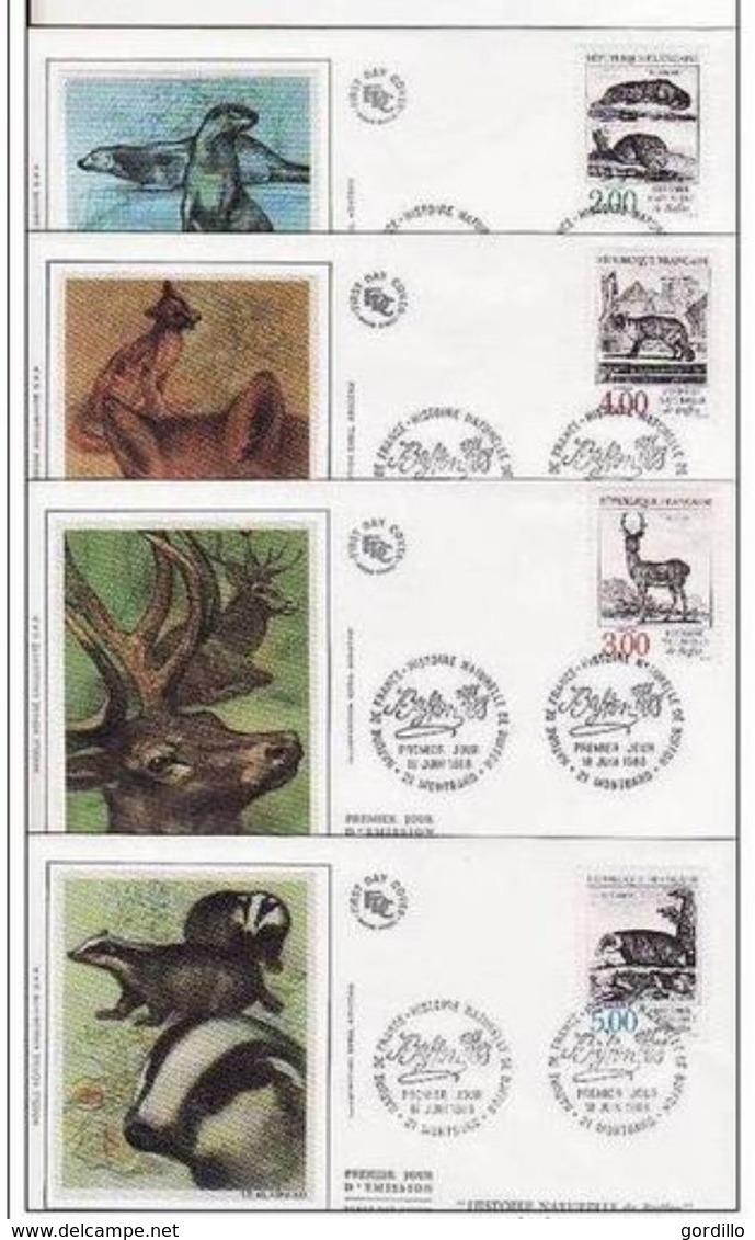 FDC Nature De France Histoire Naturelle Buffon Blaireau Loutre Cerf Renard Montbard 1988. - 1980-1989