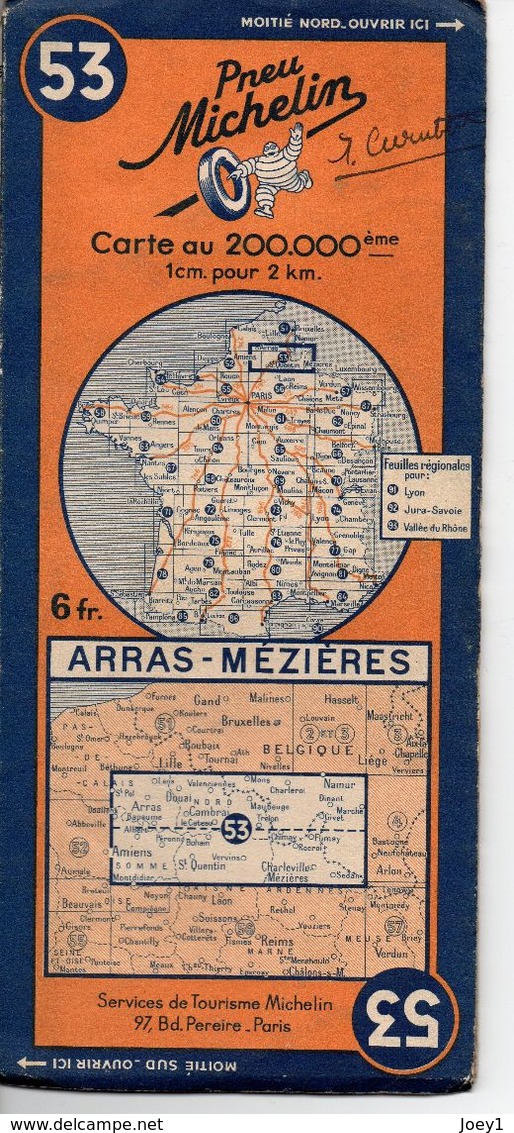 Carte Routière Michelin Numéro 53 Arras Mézières Année 1939 - Roadmaps