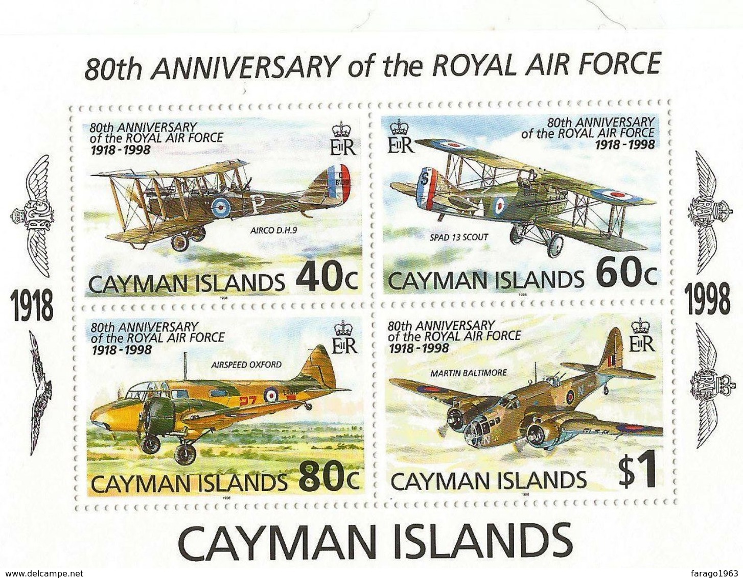 1998 Cayman Islands RAF Air Force Aircraft Planes Souvenir Sheet  MNH - Cayman (Isole)