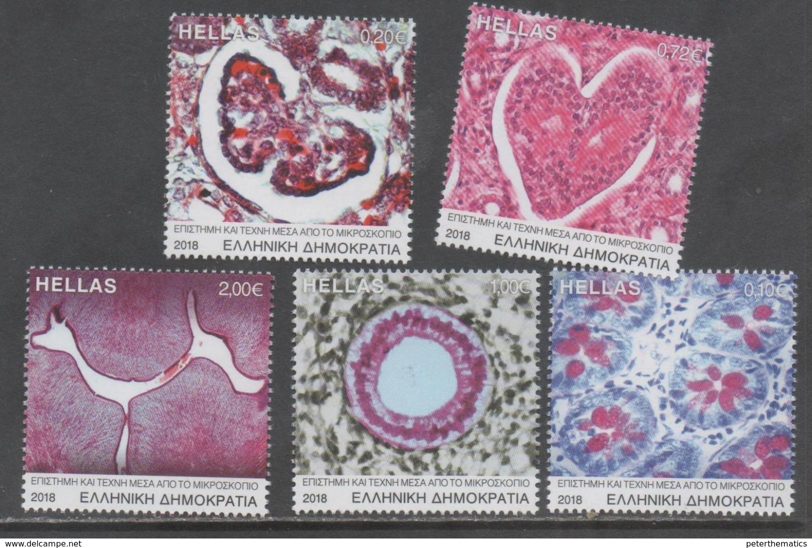 GREECE, 2018, MNH, ART AND SCIENCE THROUGH A MICROSCOPE, BUTTERFLY SHAPE, HEART SHAPE, DEER SHAPE, 5v - Other & Unclassified