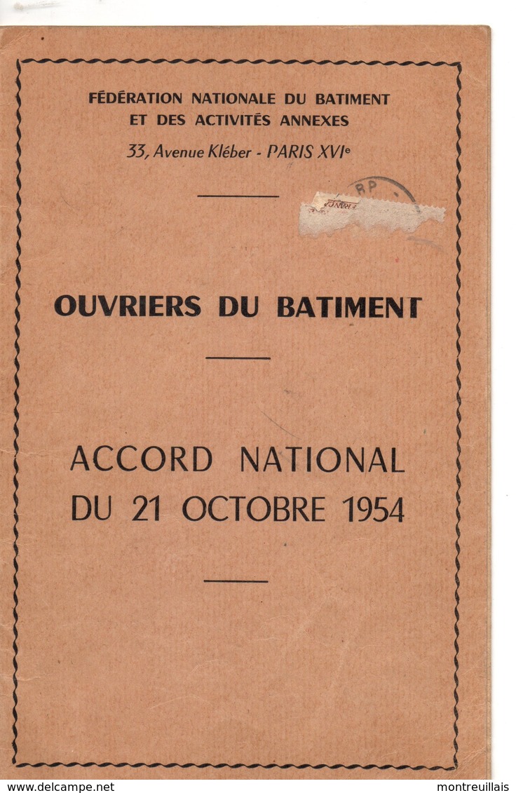 Accord National De 1954, Des Ouvriers Du Batiment, Réglementation, Convention, Embauche, 16 Pages - Derecho