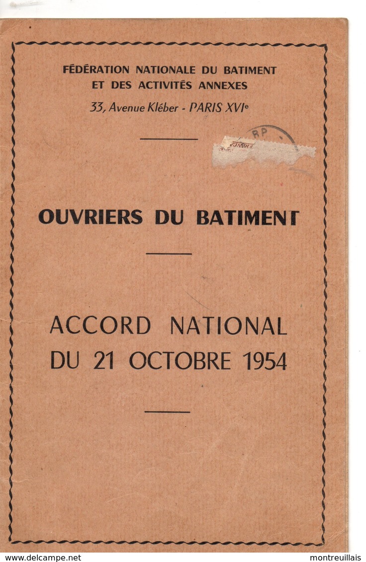Accord National De 1954, Des Ouvriers Du Batiment, Réglementation, Convention, Embauche, 16 Pages - Right