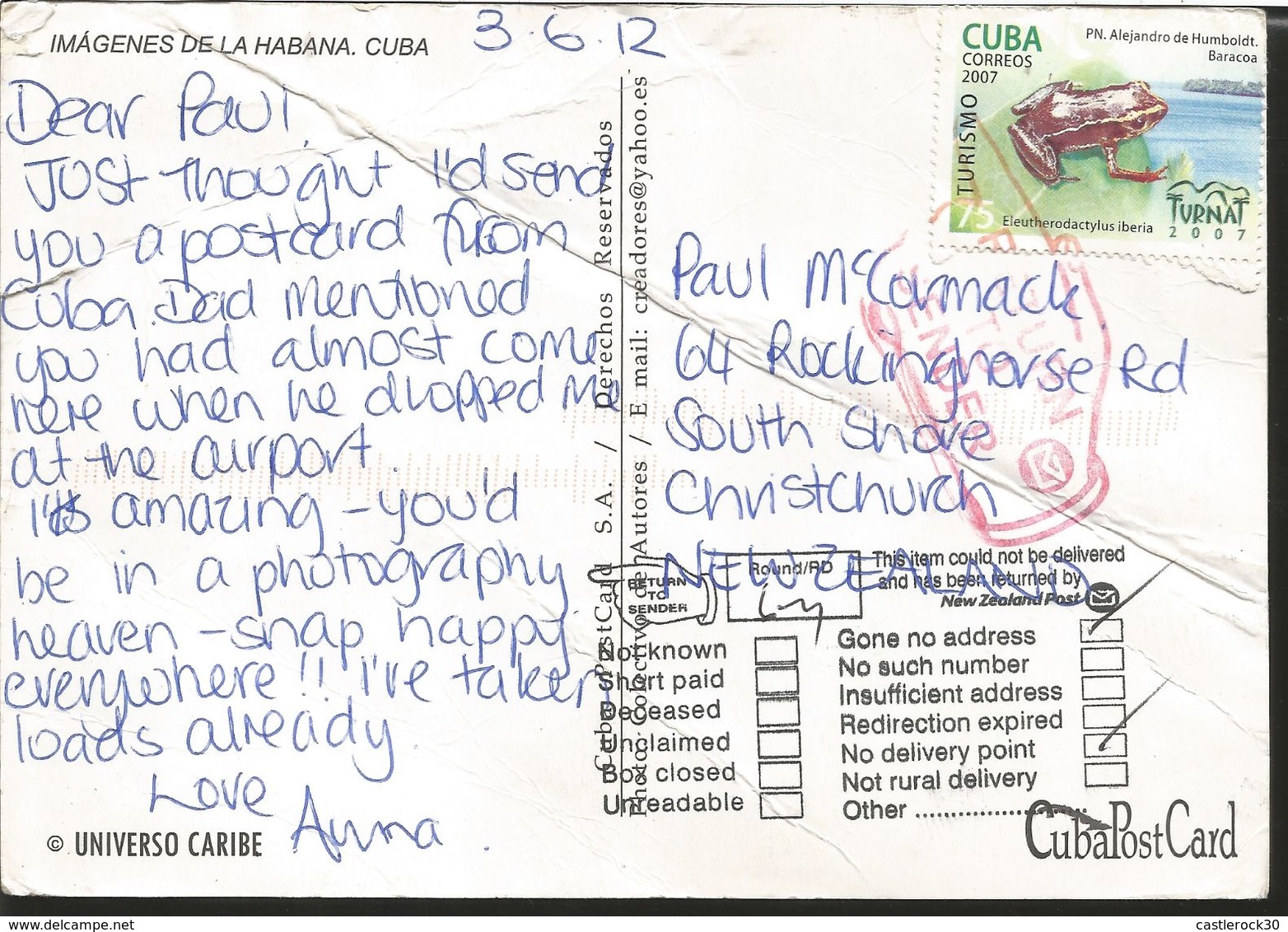 J) 2007 CUBA-CARIBE, FROG, CHE-GUEVARA PAINTING, CAR, LANDSCAPE, POSTCARD - Covers & Documents