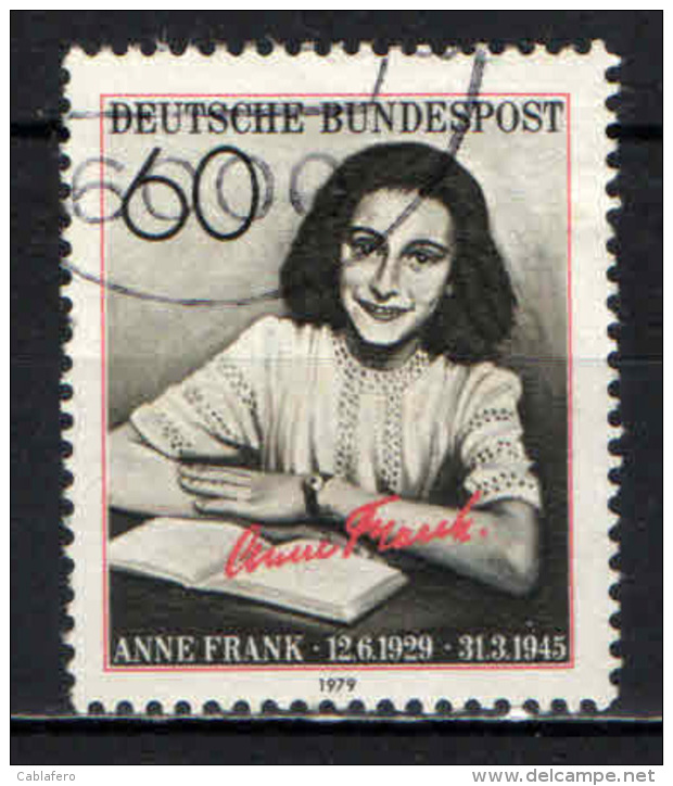 GERMANIA - 1972 - ANNA FRANK (1929-1945) AUTRICE DEL DIARIO SULLA PERSECUZIONE RAZZIALE - USATO - Usati