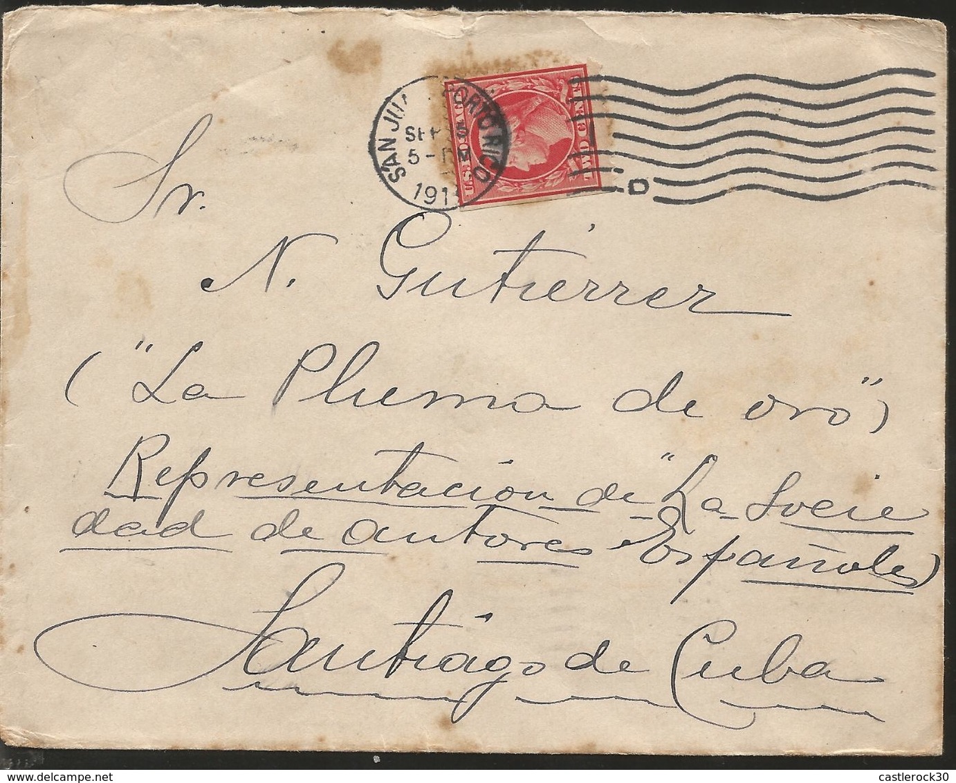 J) 1911 UNITED STATES, WASHINGTON, GOLD PLUM, WITH SLOGAN CANCELLATION, AIRMAIL, CIRCULATED COVER, FROM PUERTO RICO TO S - Covers & Documents