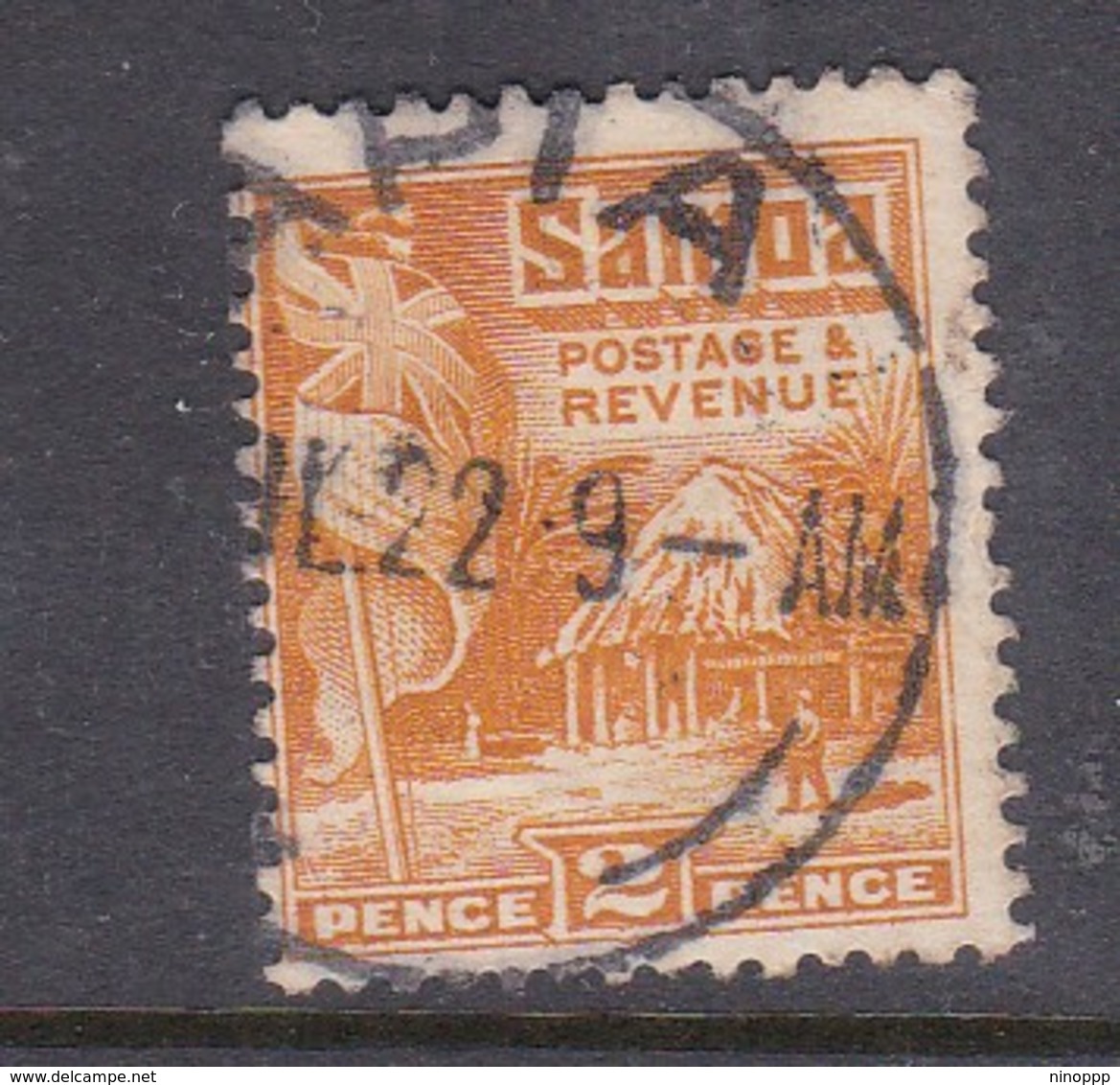 Samoa SG 156 1921 Native Hut 2 Pence Yellow Perf 14x13.5 Used - Samoa
