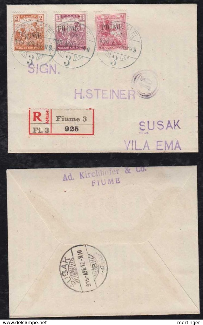 Fiume 1919 Registered Cover Hungary Overprint Stamps - Fiume