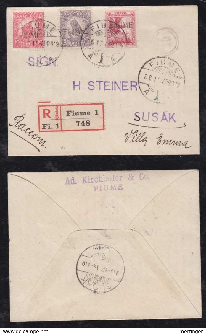 Fiume 1919 Registered Cover Hungary Overprint Stamps - Fiume