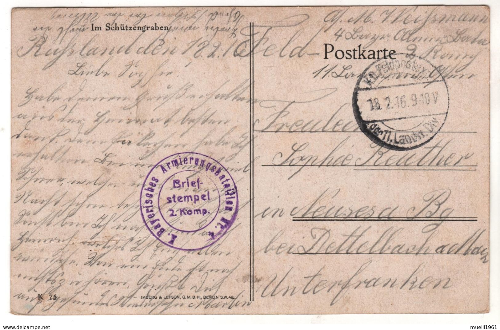 Nr.+  480,  WK I, Feldpost,  Schützengraben - Guerre 1914-18