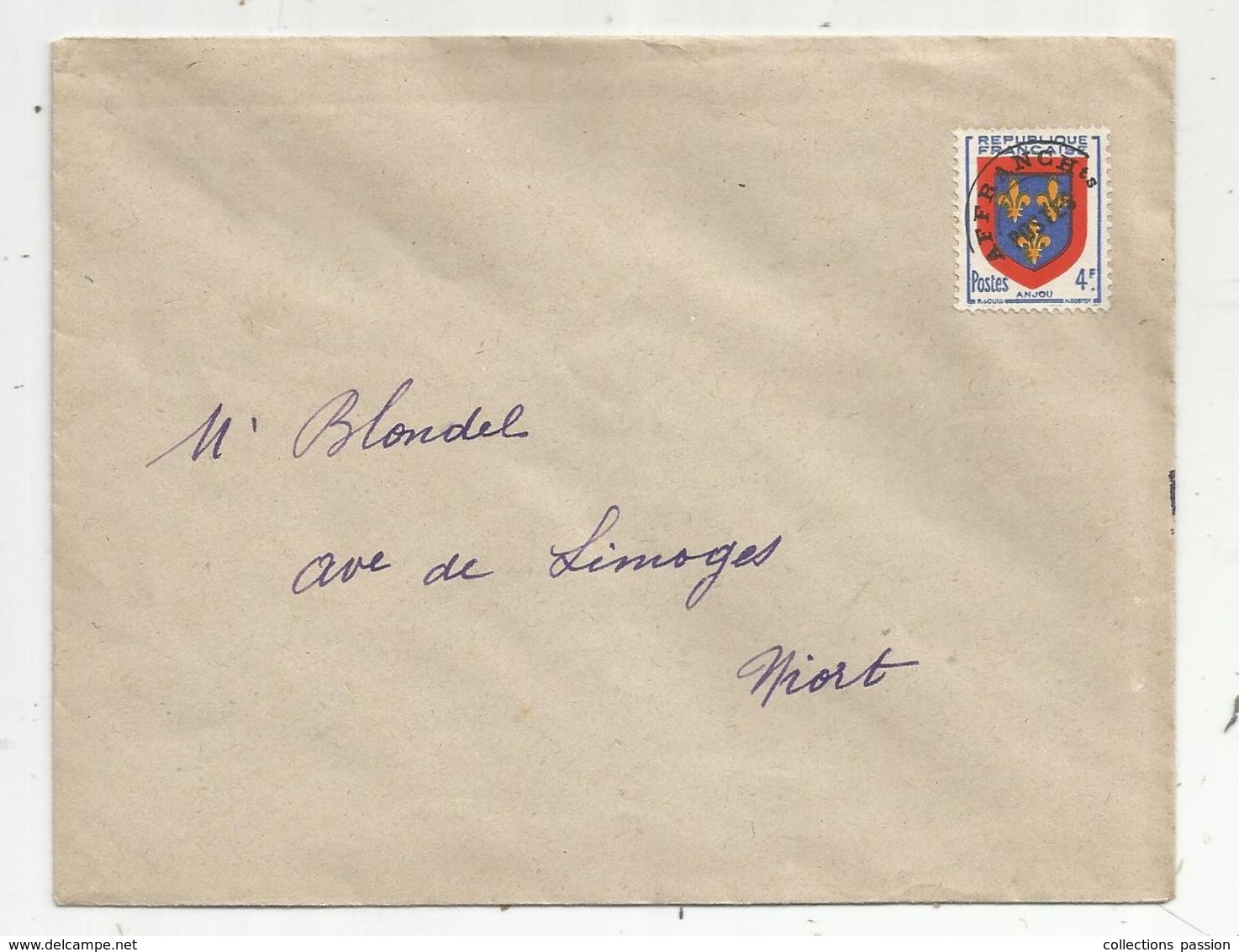 Lettre , Affranchissements Postes , Anjou 4f - 1953-1960