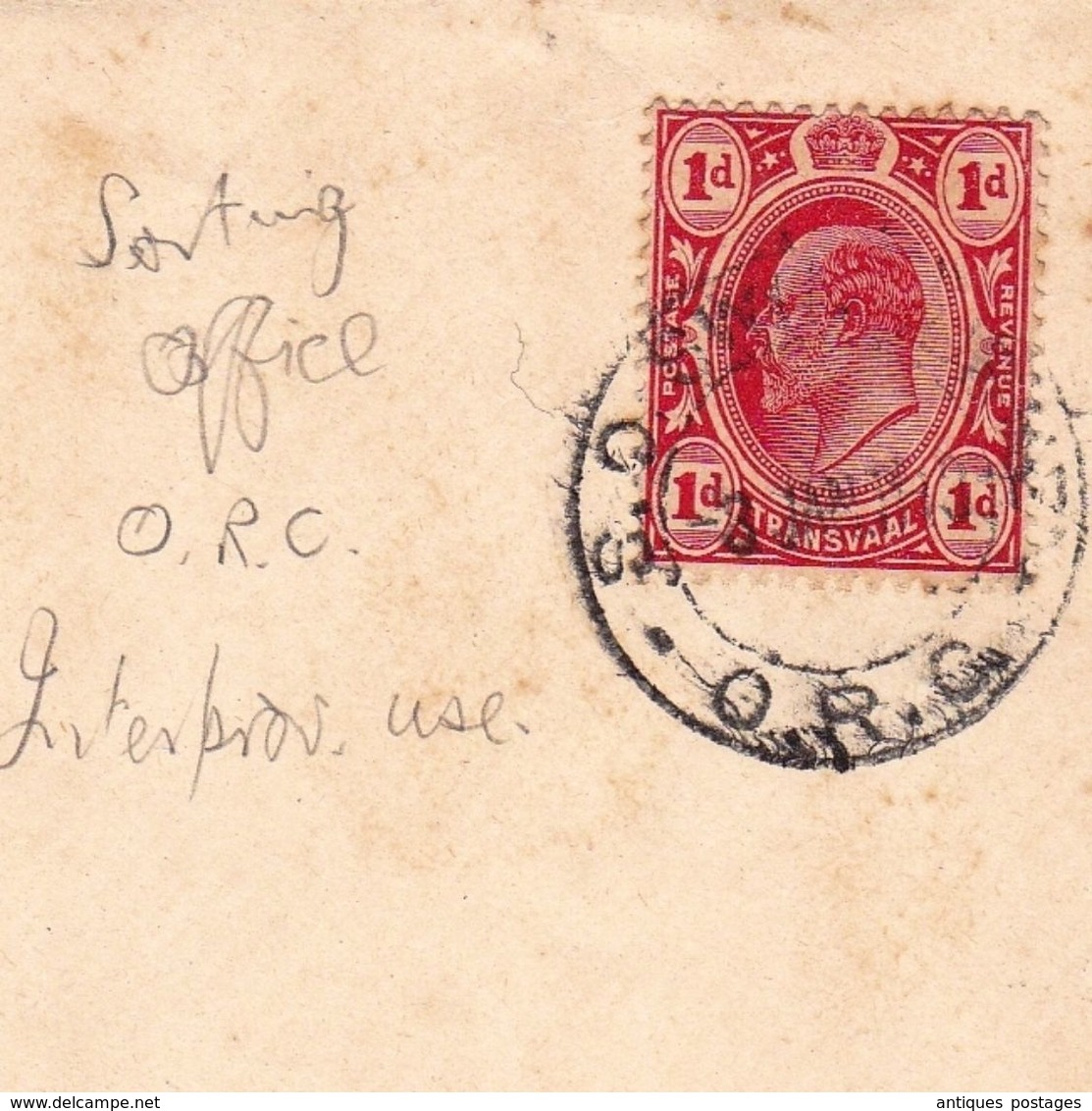 Lettre Afrique Du Sud South Africa Transvaal O.R.C Stamp George V - Transvaal (1870-1909)