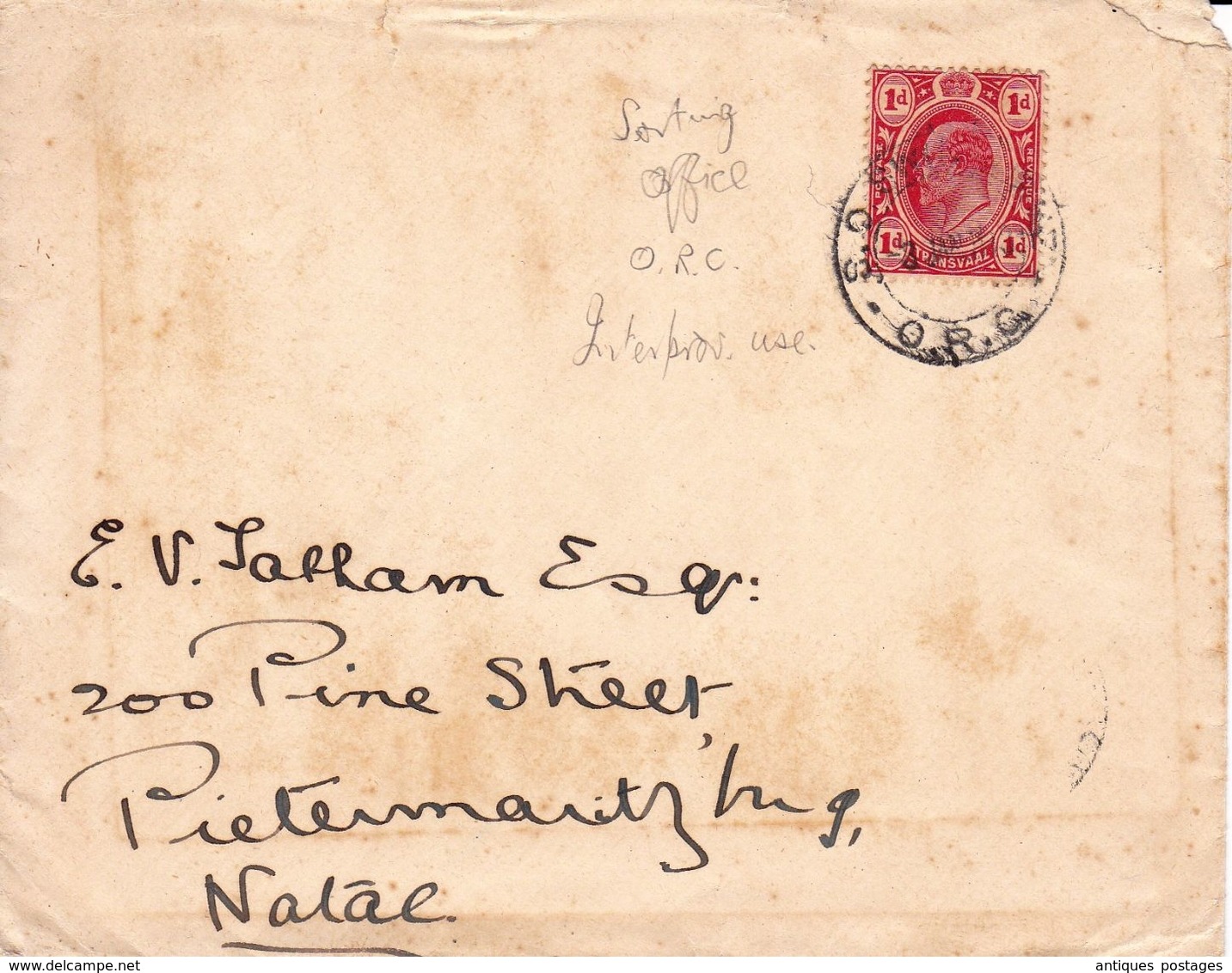 Lettre Afrique Du Sud South Africa Transvaal O.R.C Stamp George V - Transvaal (1870-1909)