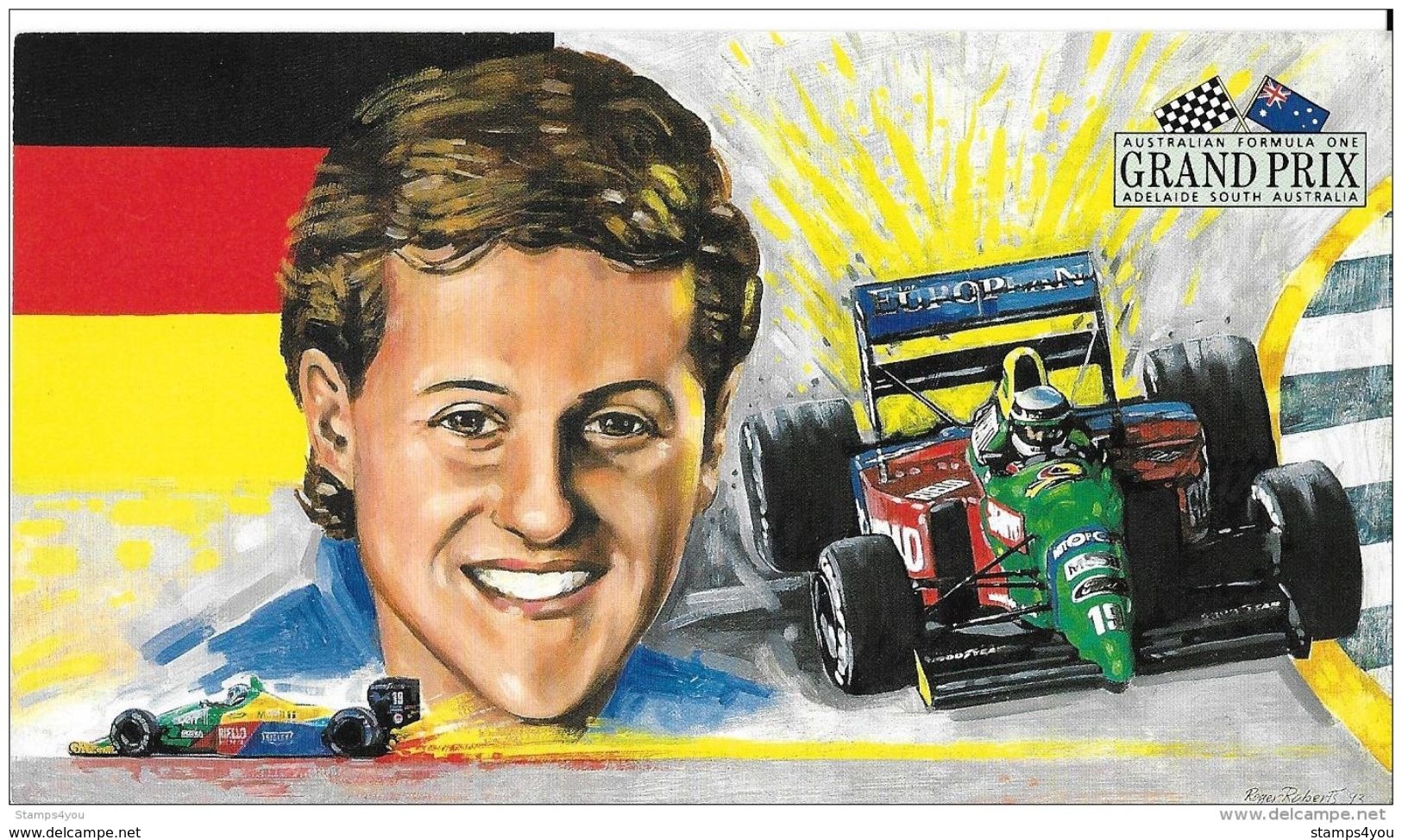 G 344 - Carte D'Australie Illustration Schumacher - Oblit Spéciale Grand Prix Formula 1 Adelaide 1993 - Automobile