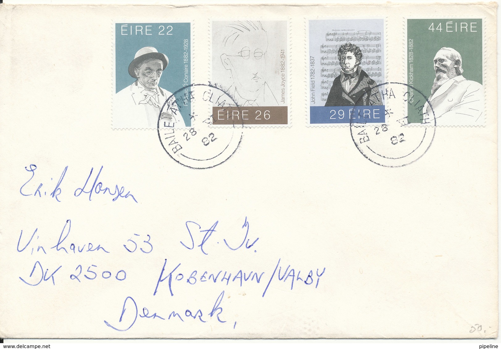 Ireland Cover Sent To Denmark 28-6-1982 With Complete Set Of 4 Famous Irish People - Covers & Documents