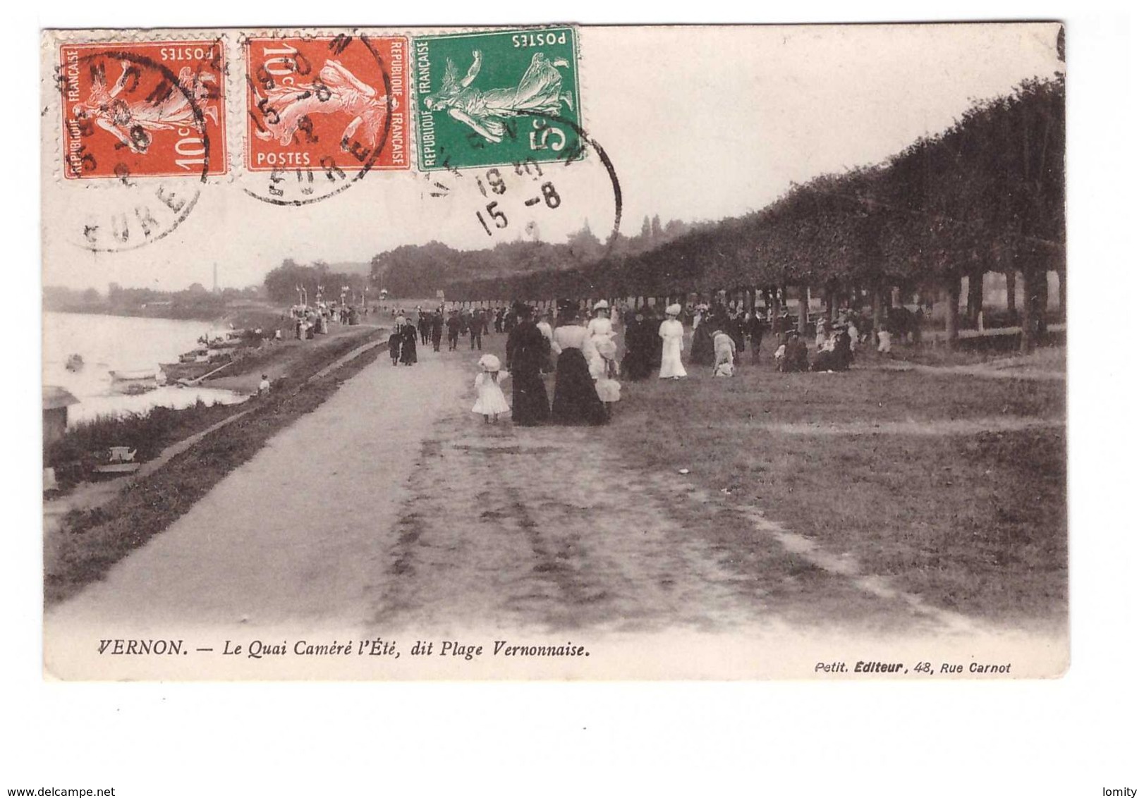 27 Vernon Le Quai Caméré L' été Dit Plage Vernonaise Cpa Animée Cachet 1912 - Vernon