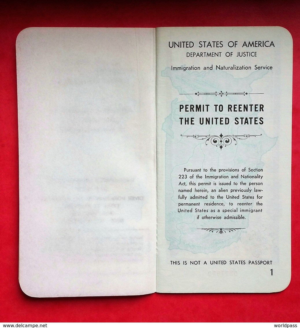 USA 1981 Re-entry Permit / Passport / Passeport / Reisepass RARE!!! - Non Classés