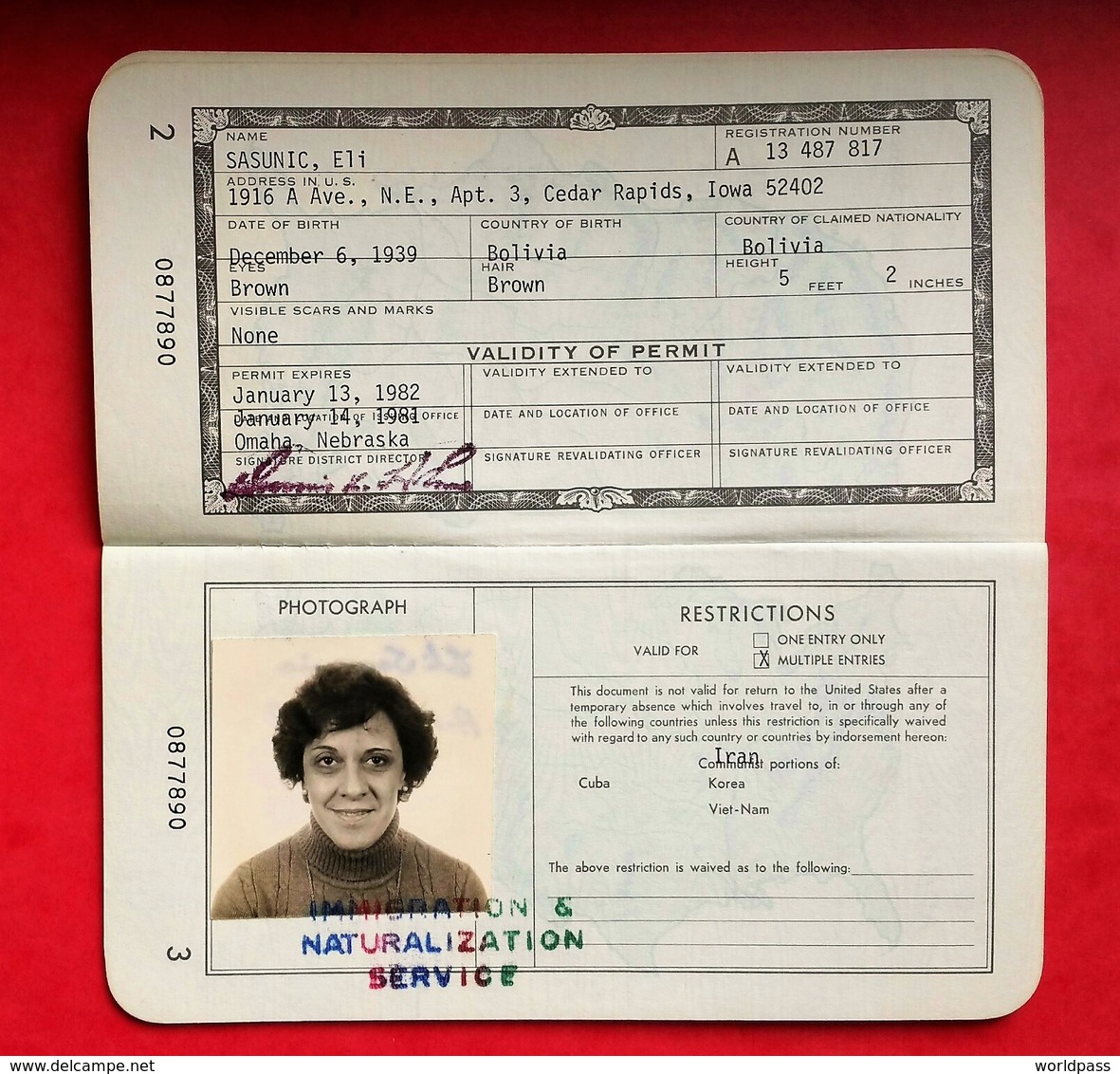 USA 1981 Re-entry Permit / Passport / Passeport / Reisepass RARE!!! - Non Classés