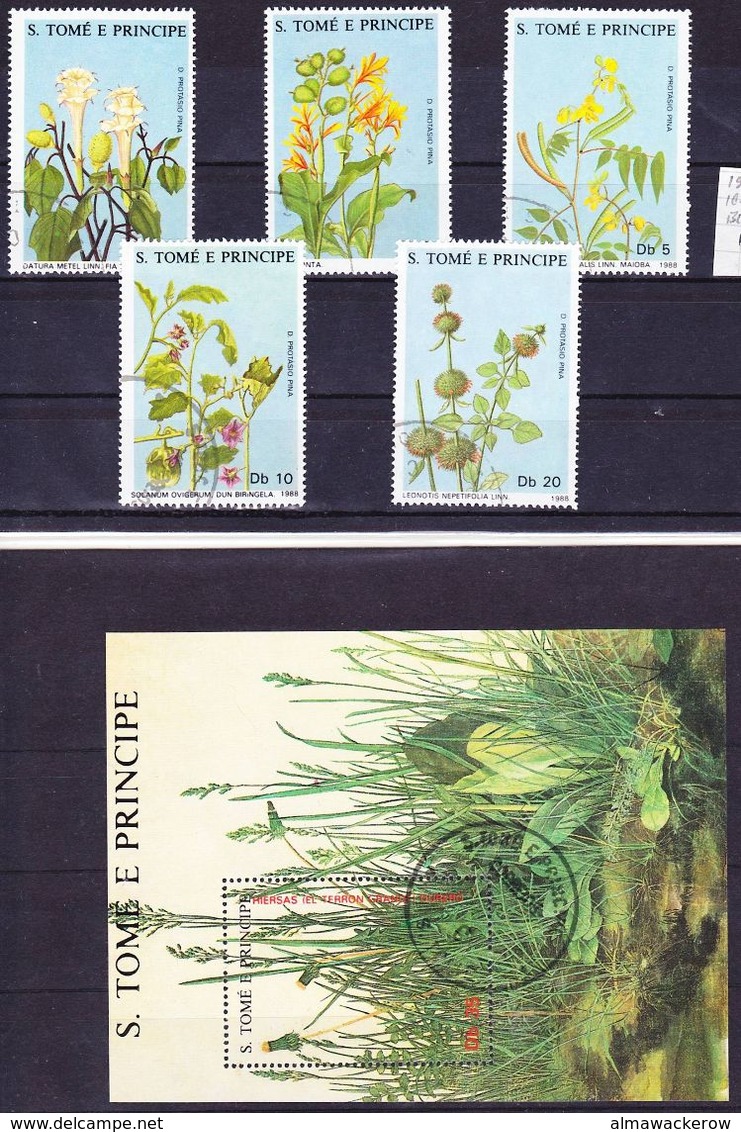 2017-0284 Sao Tomé 1988 Medical Plants Complete Set Mi 1036-1040, MS 176 Used O - Heilpflanzen