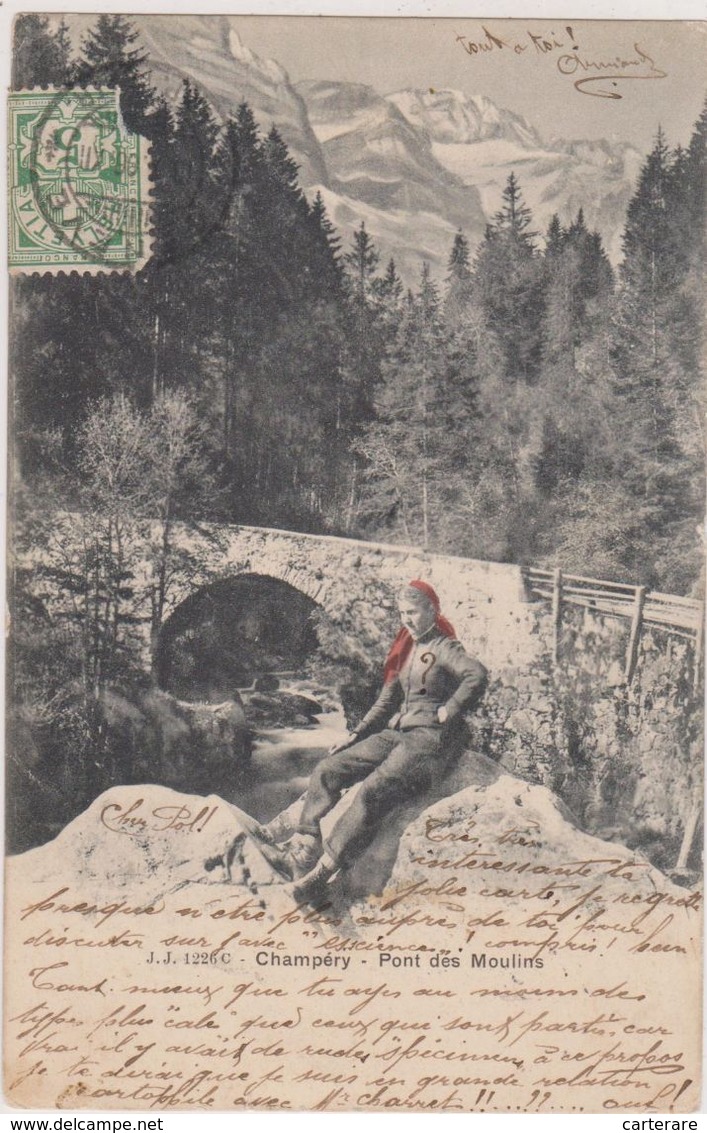 Cpa,suisse,champéry,pont Des Moulins,en 1906,station De Ski Des Alpes Suisses,région Du Chablais,la Belle Nature - Champéry