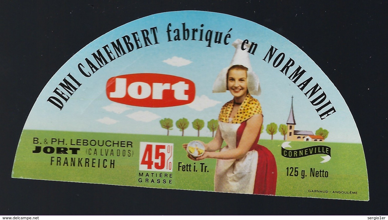 étiquette Fromage 1/2 Demi Camembert Normandie Mort  Corneville B & Ph Leboucher  Export "femme Coiffe" - Fromage