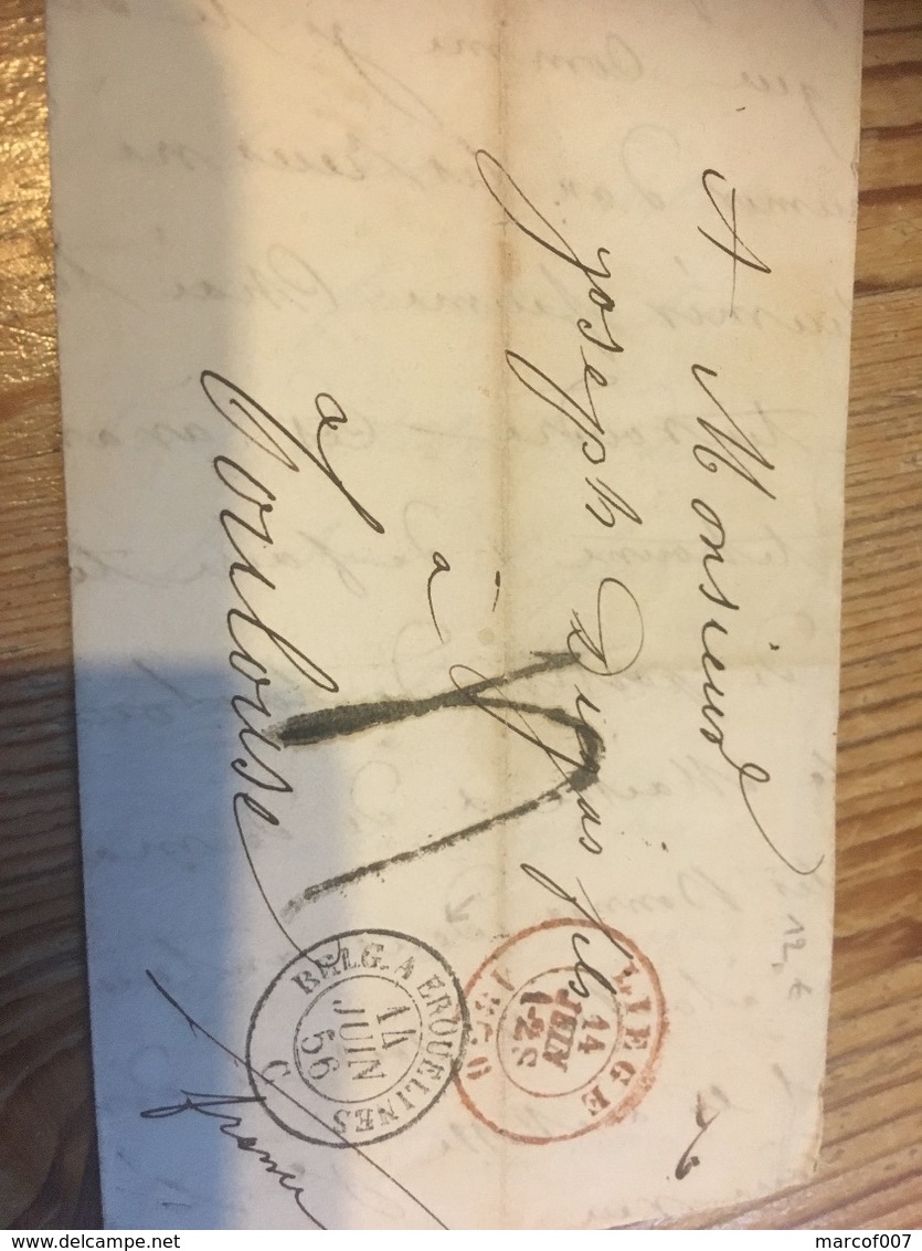 Lettre De Liège Pour Toulouse Avec Cachet Belg-erquelinnes 1856 A Voir - Doorgangstempels