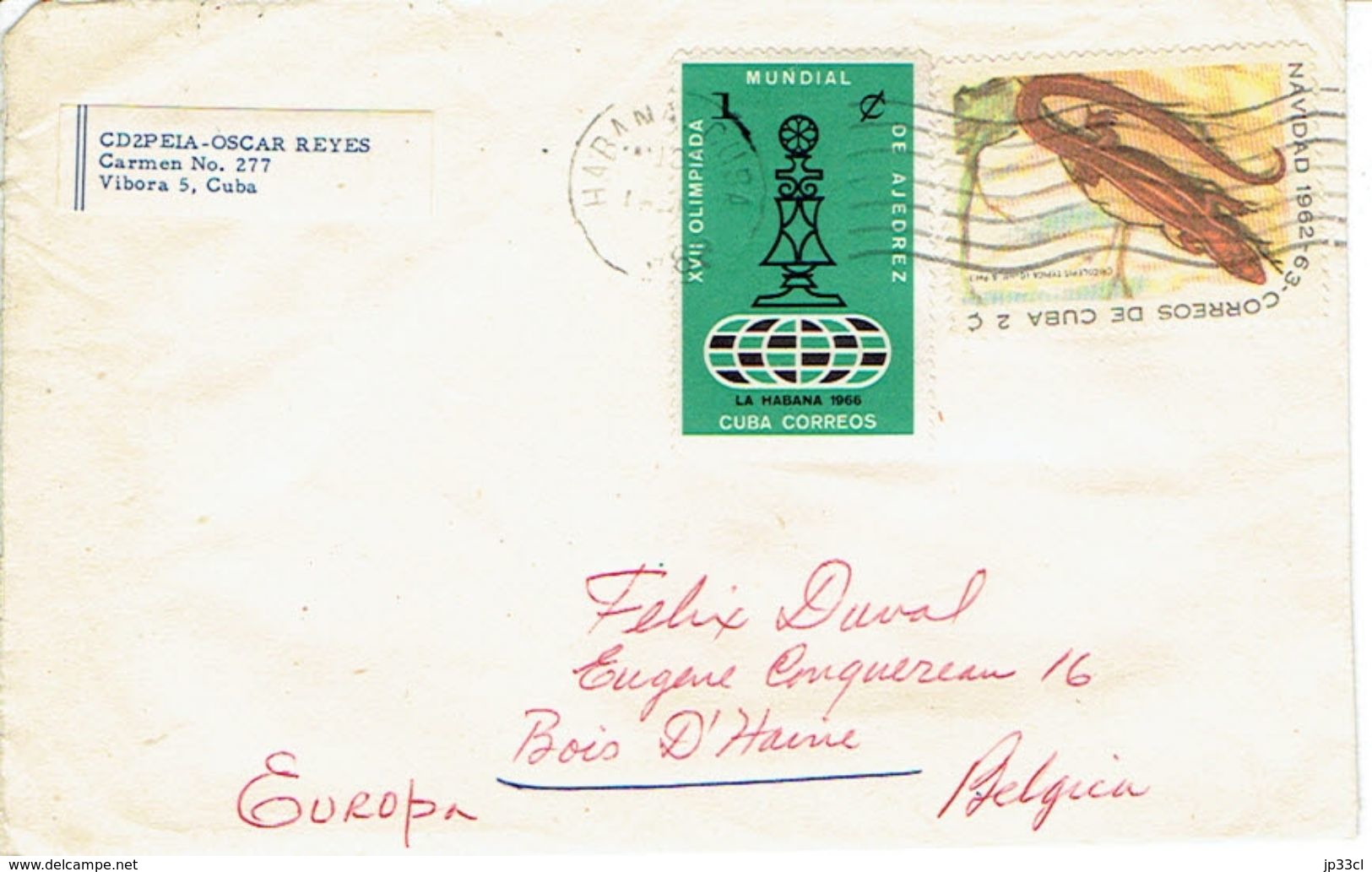 Lettre De La Havane (Cuba) Vers La Belgique De 1968 - Storia Postale