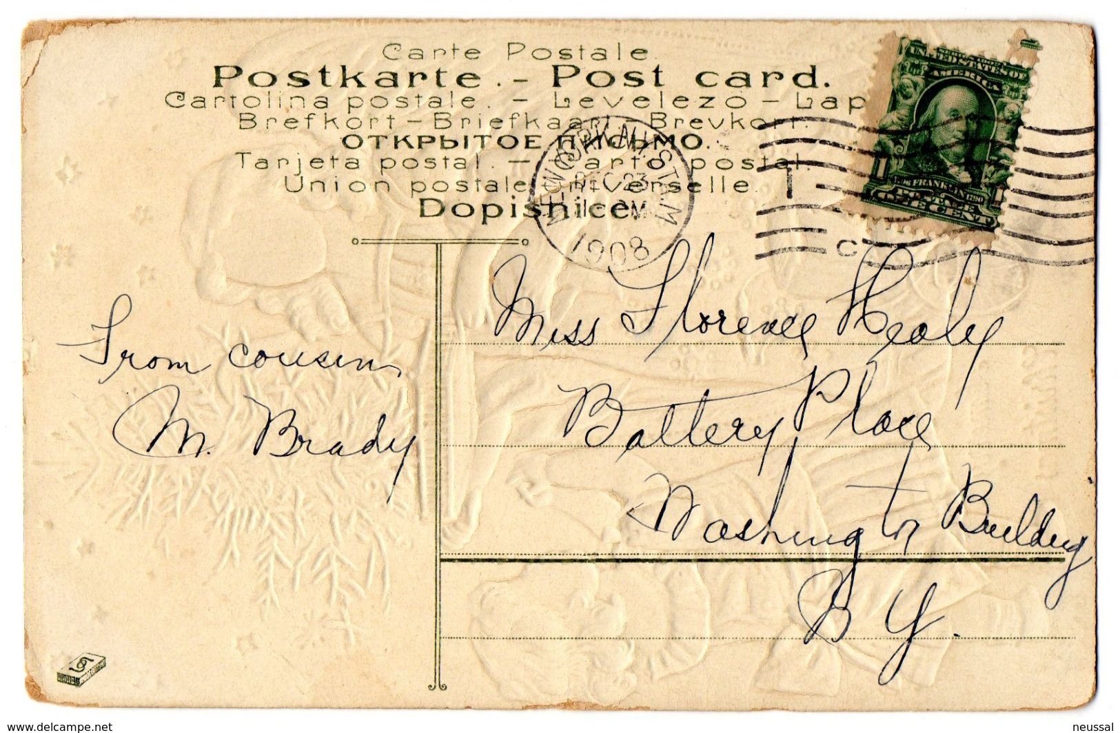Tarjeta Postal De Navidad Circulada 1908. - Otros & Sin Clasificación