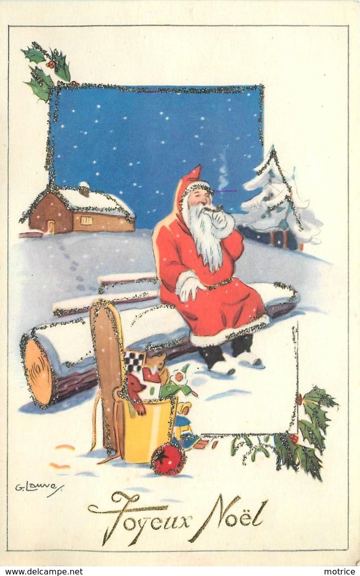 JOYEUX NOËL - Père Noël Faisant Une Pose, Carte Avec Paillettes. - Santa Claus