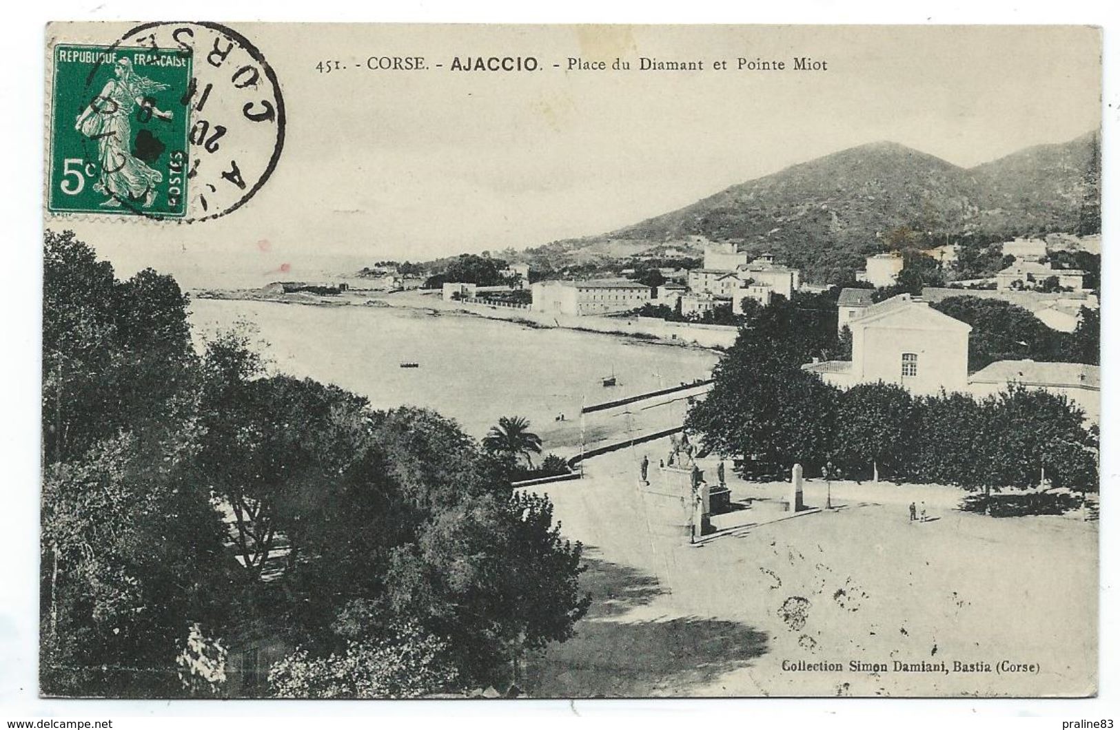 CPA - CORSE, AJACCIO, PLACE DU DIAMANT ET POINTE MIOT - 20 2A - Circulé 1911 - Collection Simon Damiani à Bastia - Ajaccio