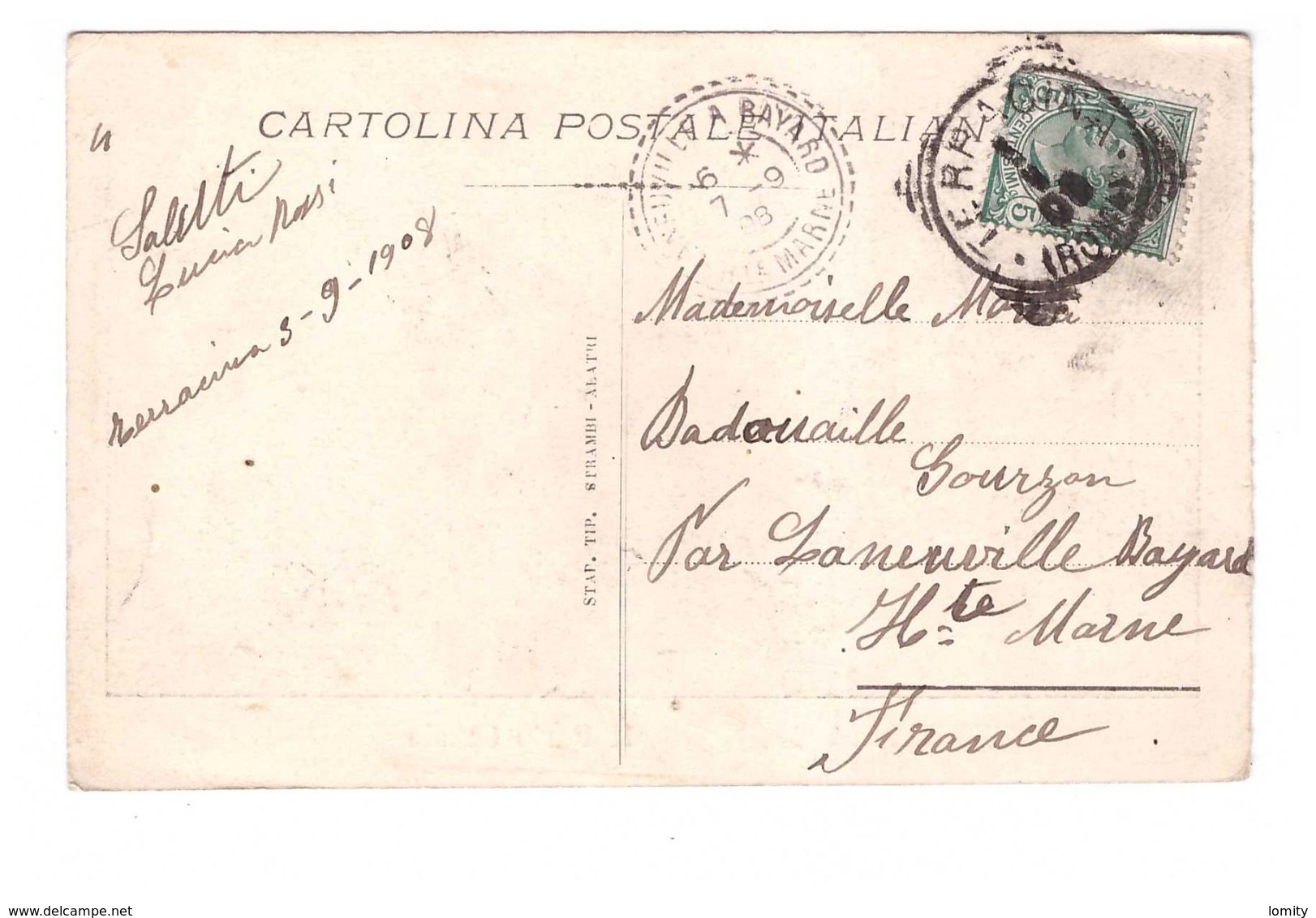 Italie Lazio Latina Terracina Il Porto Canale Port Du Canal Cpa Timbre + Cachet 1908 - Latina